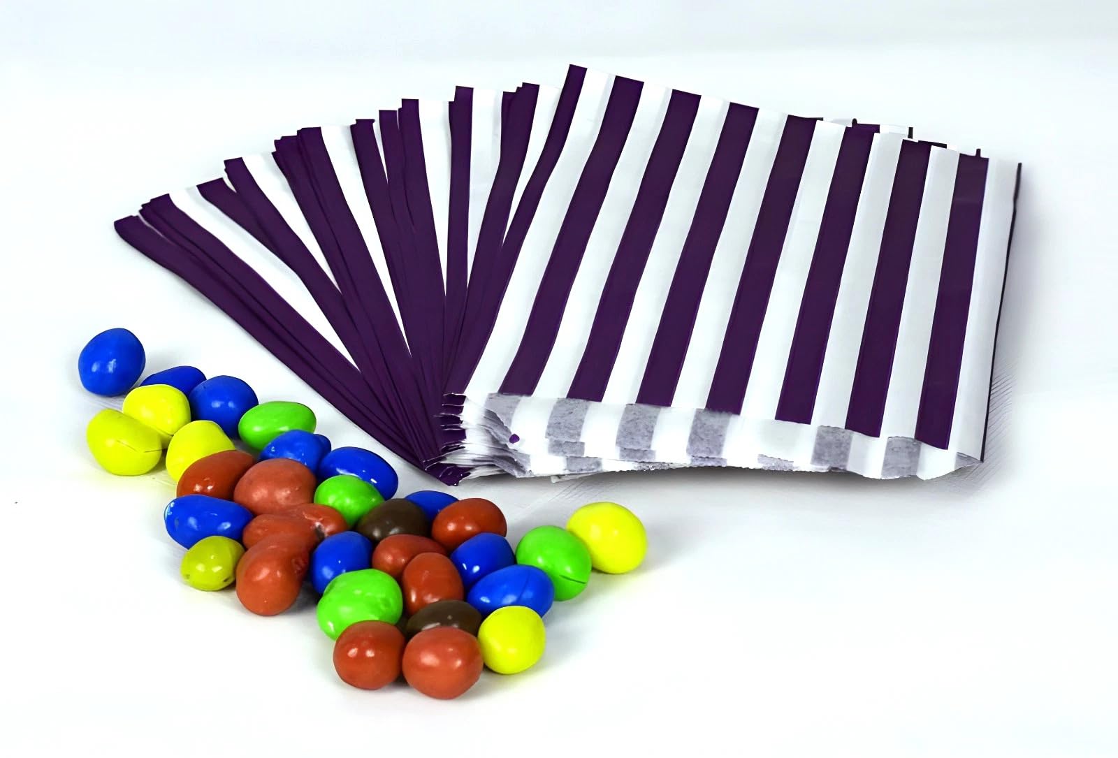 Qtpack Purple 5" X 7" Candy Striped Sweet Paper Bags | Pack Of 100 | Wedding Buffet Favour Cake Gift Pick N Mix Shop