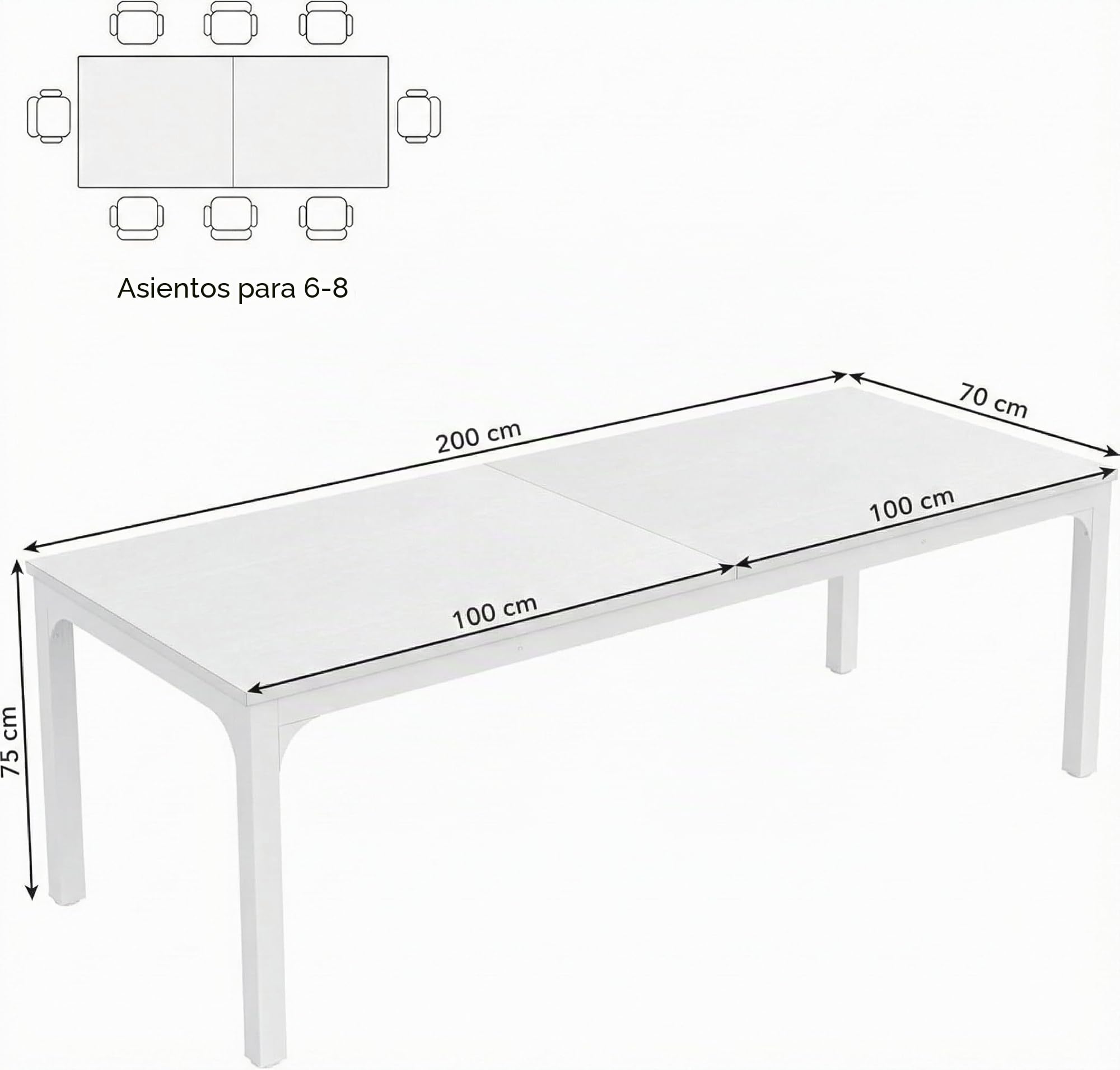 Lailang 200cm Escritorio, Bancada de Trabajo Oficina, Mesa Ordenador e Impresora, Escritorio de Madera, Escritorio Largo, 200 x 70 x 75 cm, Blanco