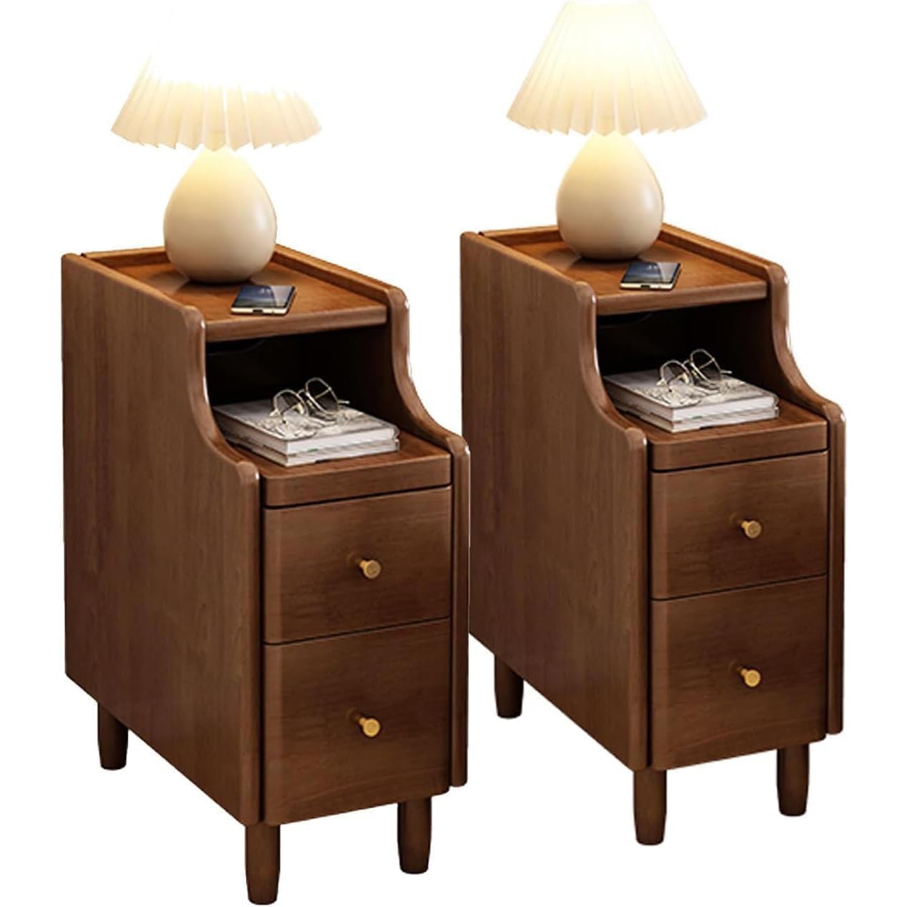 DLLDQBD Bedside Chest Narrow Nightstand Tall Narrow Bedside Table With Drawers Tall Bedside Cabinet Set Bedroom Side Table End Tables(Size:20x40x50cm(8x16x20inch),Color:Brown+Brown)