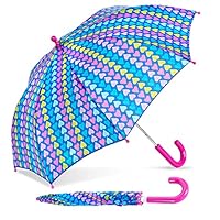 ShedRain Multicolored Heart Striped Kids Umbrella - Pinch-Proof, Easy Grip Handle - Compact Travel Umbrella with Large 33\" Arc
