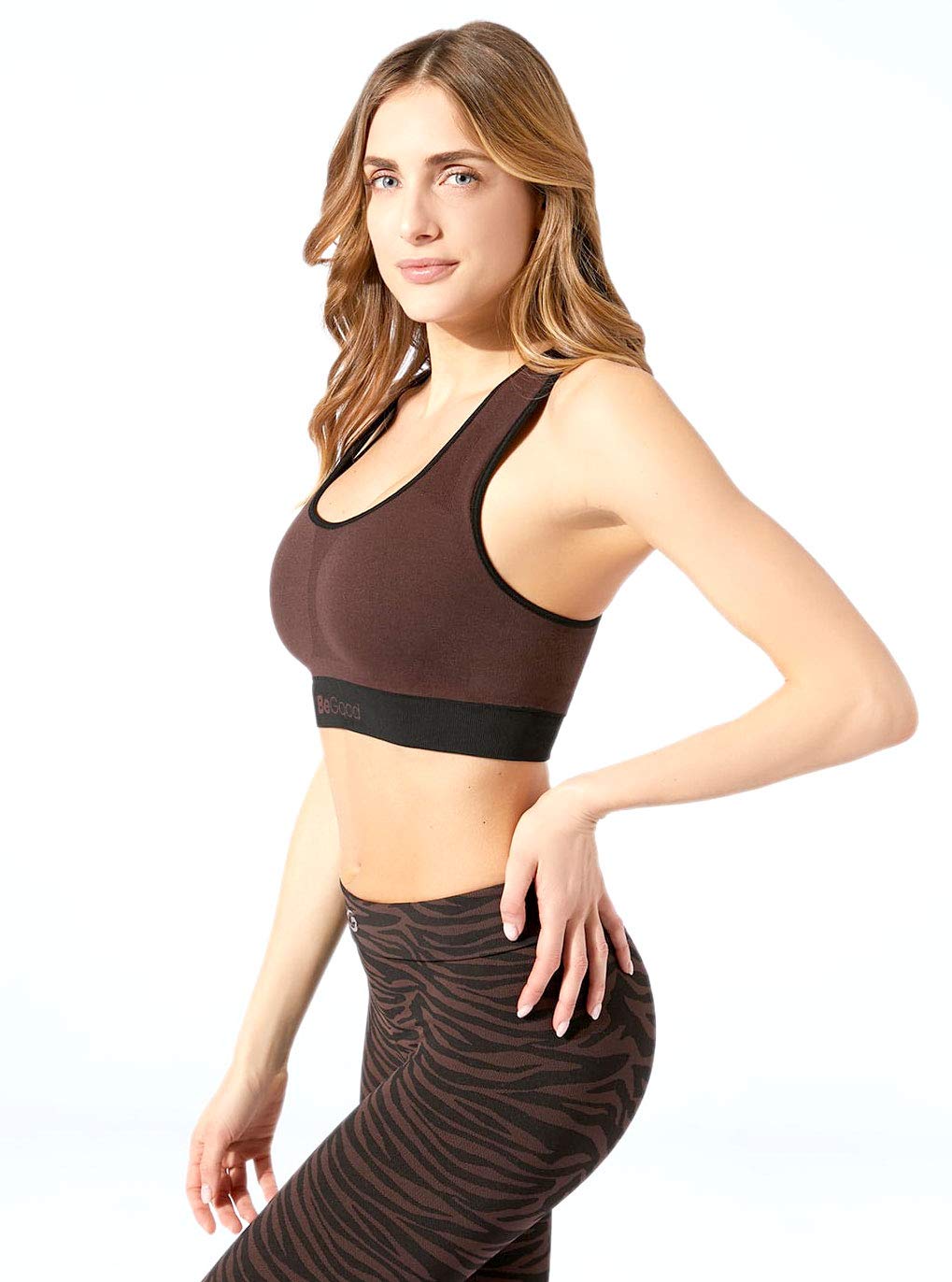 BeGood - Top deportivo reversible marrón-negro hidratante con doble sujeción