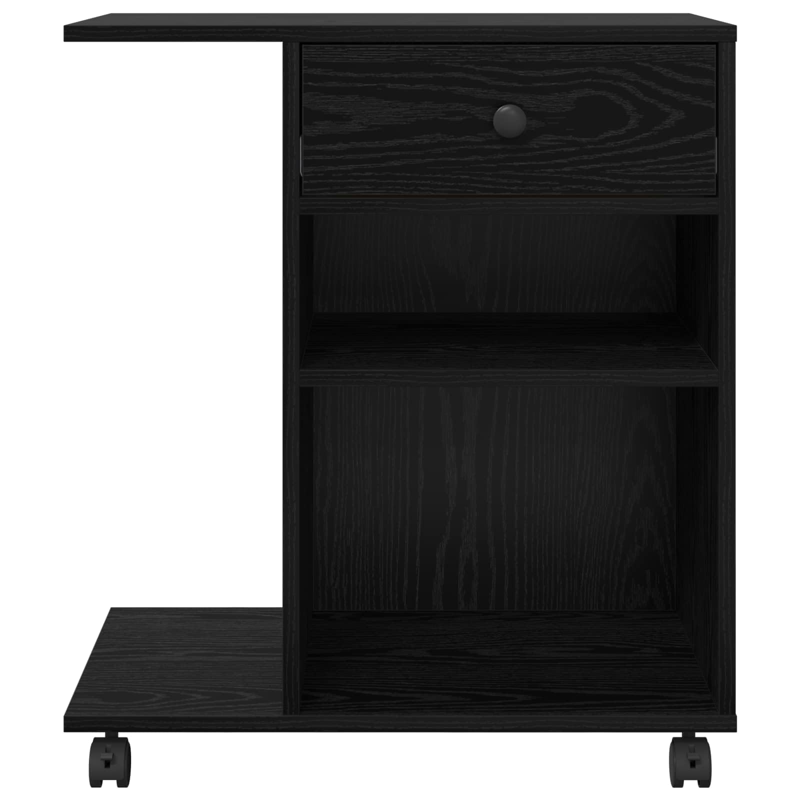 Druckerständer mit Rollen aus Holzwerkstoff in Schwarz Eichen-Optik, 60 x 40 x 68.5 cm, mit Schubladen für Stauraum, rollbares Design für Flexible Büroorganisation