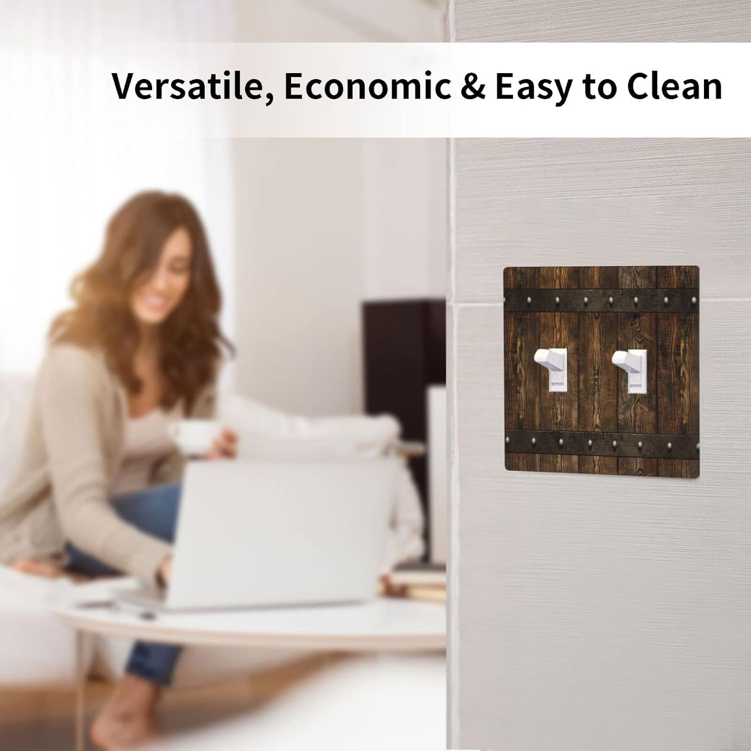 Rustic Farmhouse Print Barn Door Double Toggle Light Switch Cover Decorative 2 Gang Country Wall Plates Switch Plate Covers for Kitchen Bathroom Bedroom