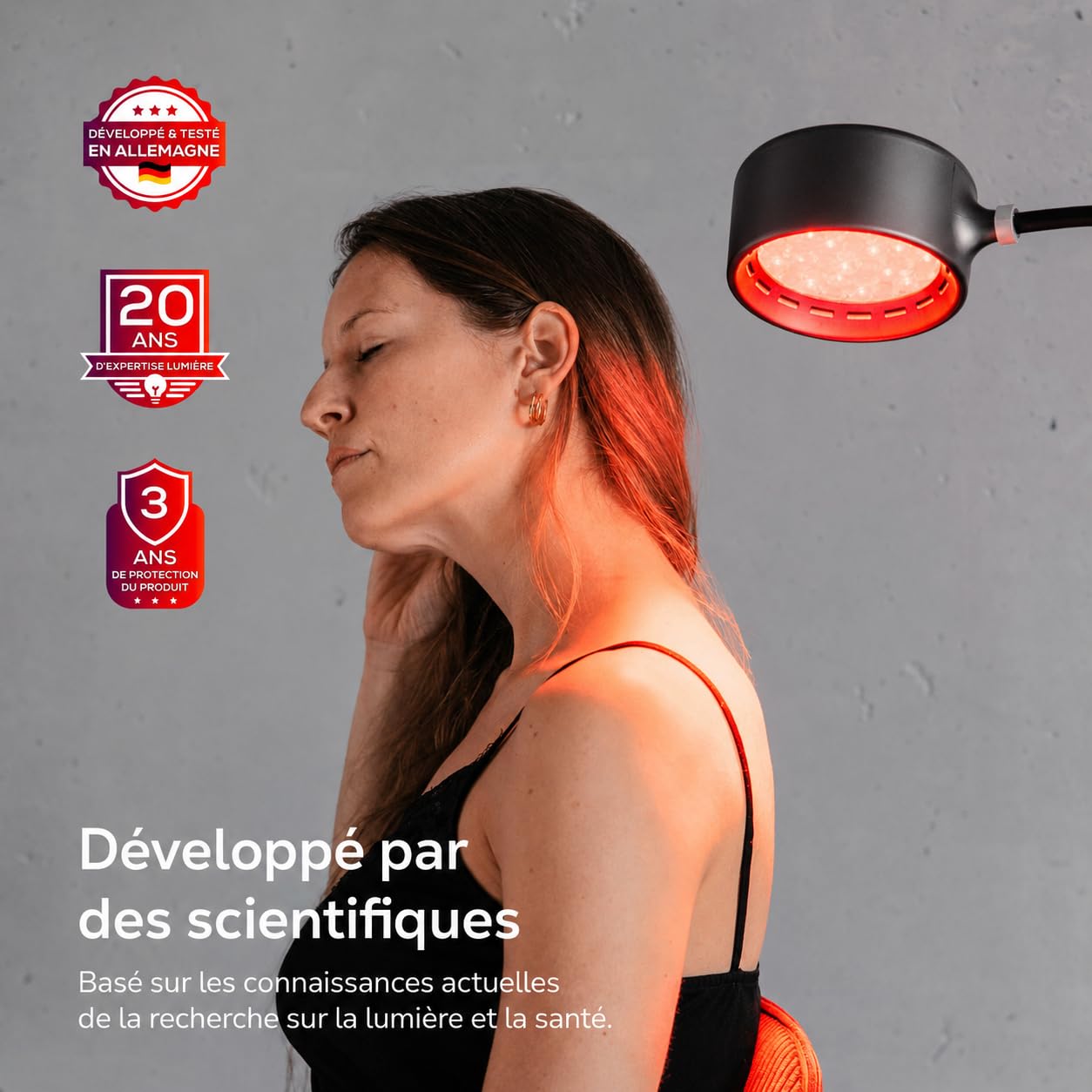 Gen30 Lampe LED à lumière rouge avec 6 longueurs d'onde (630-850 nm) | Lampe lumière rouge et infrarouge proche avec mode vision 670 nm | Réglable en hauteur en continu, mode impulsion (noir)