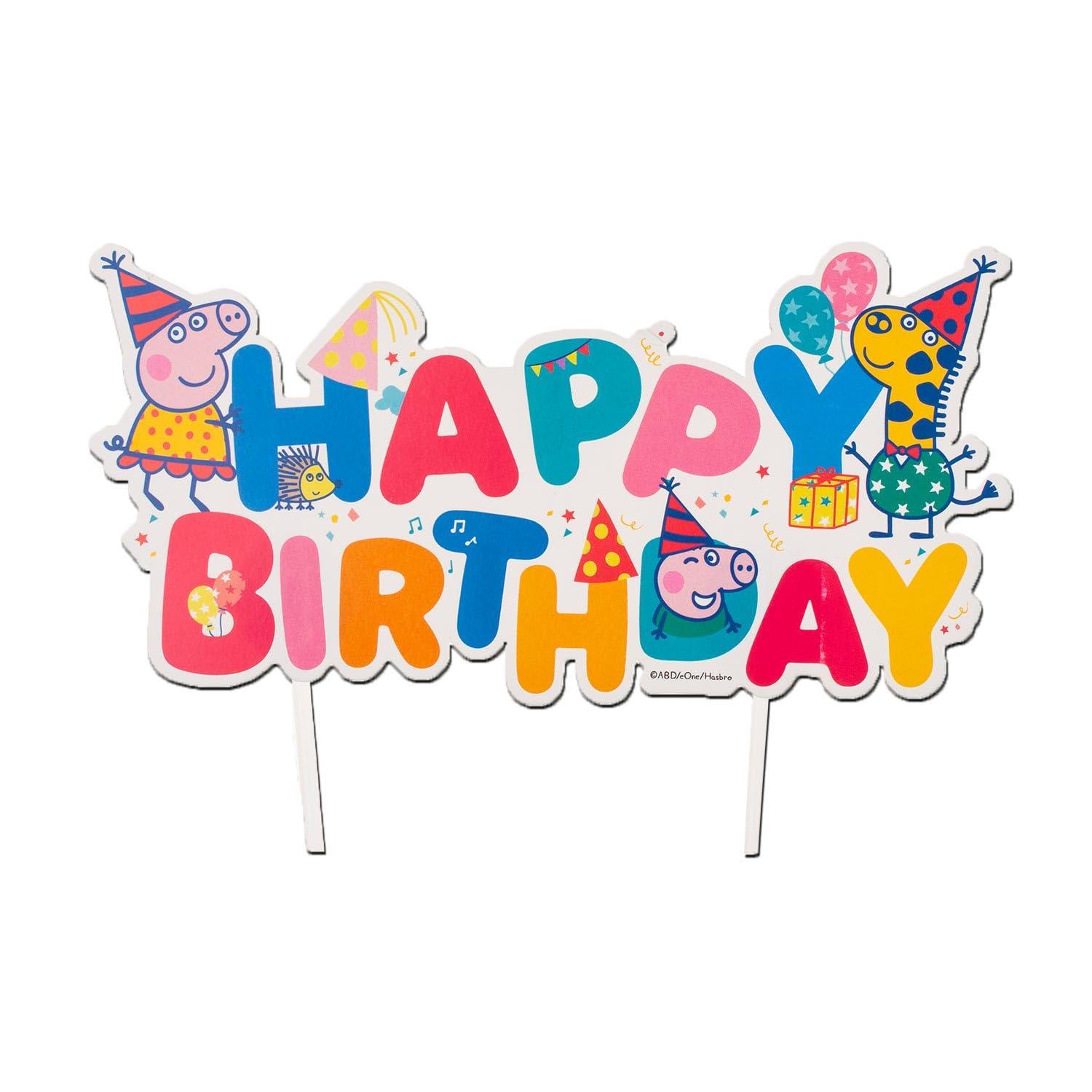 dekora - Peppa Pig Happy Birthday Cake Topper – 17x12 cm, Official Party Decoration, Colourful Design, Sturdy Card – Ideal for Kids’ Birthday Cakes