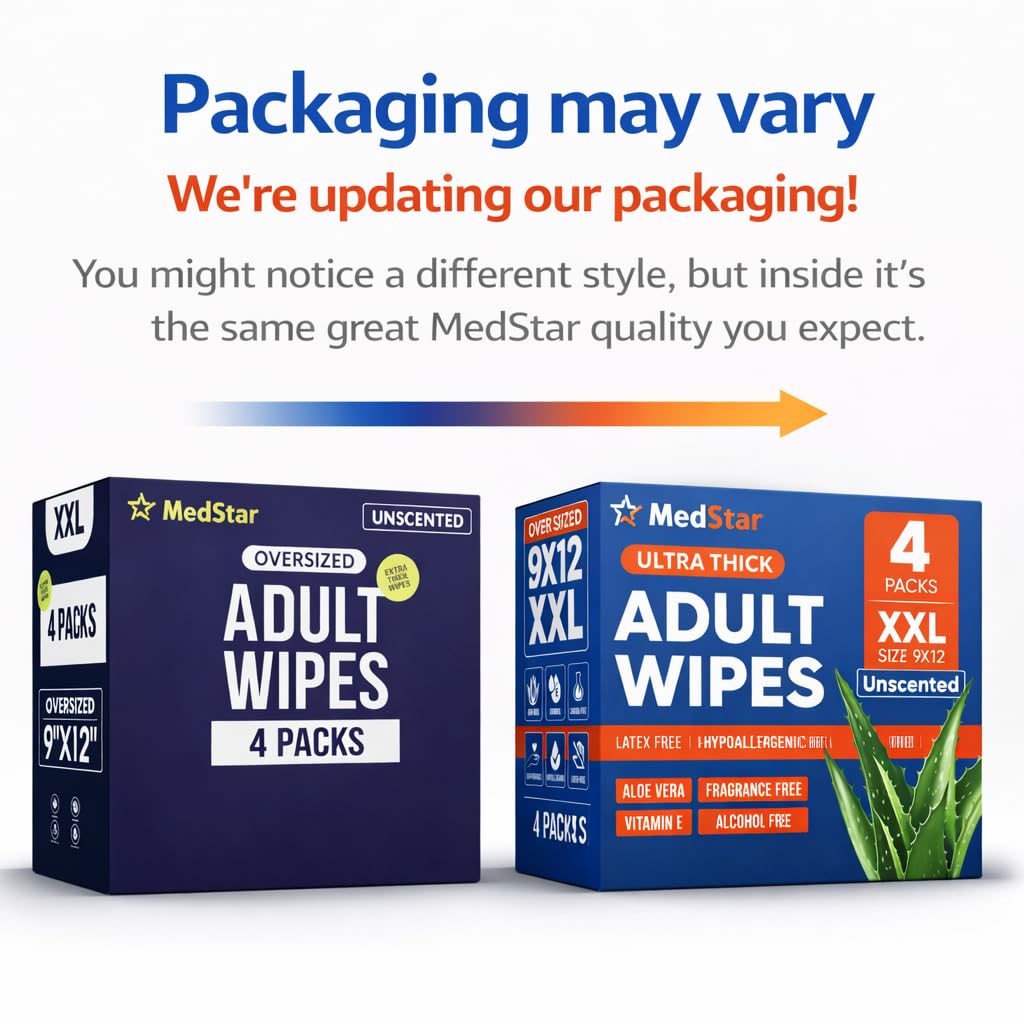 MedStar Toallitas para adultos extra grandes de 9 x 12 pulgadas, paños desechables más gruesos para el cuidado de ancianos y alternativa a la ducha, sin fragancia con tapa abatible, 200 toallitas en