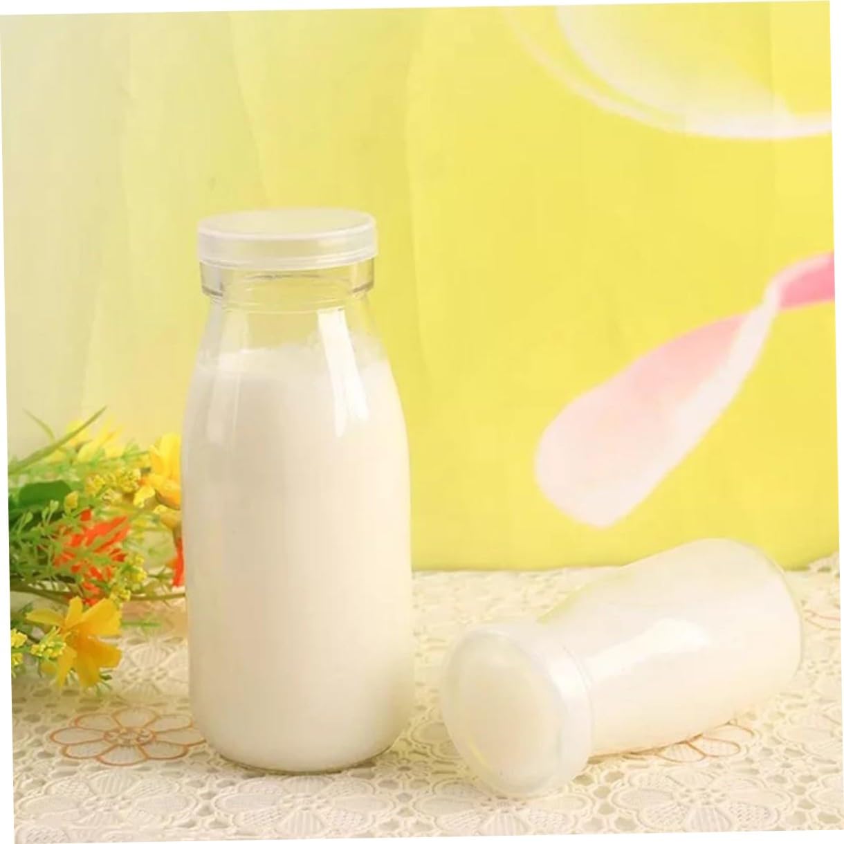 GALPADA Bottiglie in Vetro per Latte e Yogurt 500ml con Coperchio, 4 Pezzi