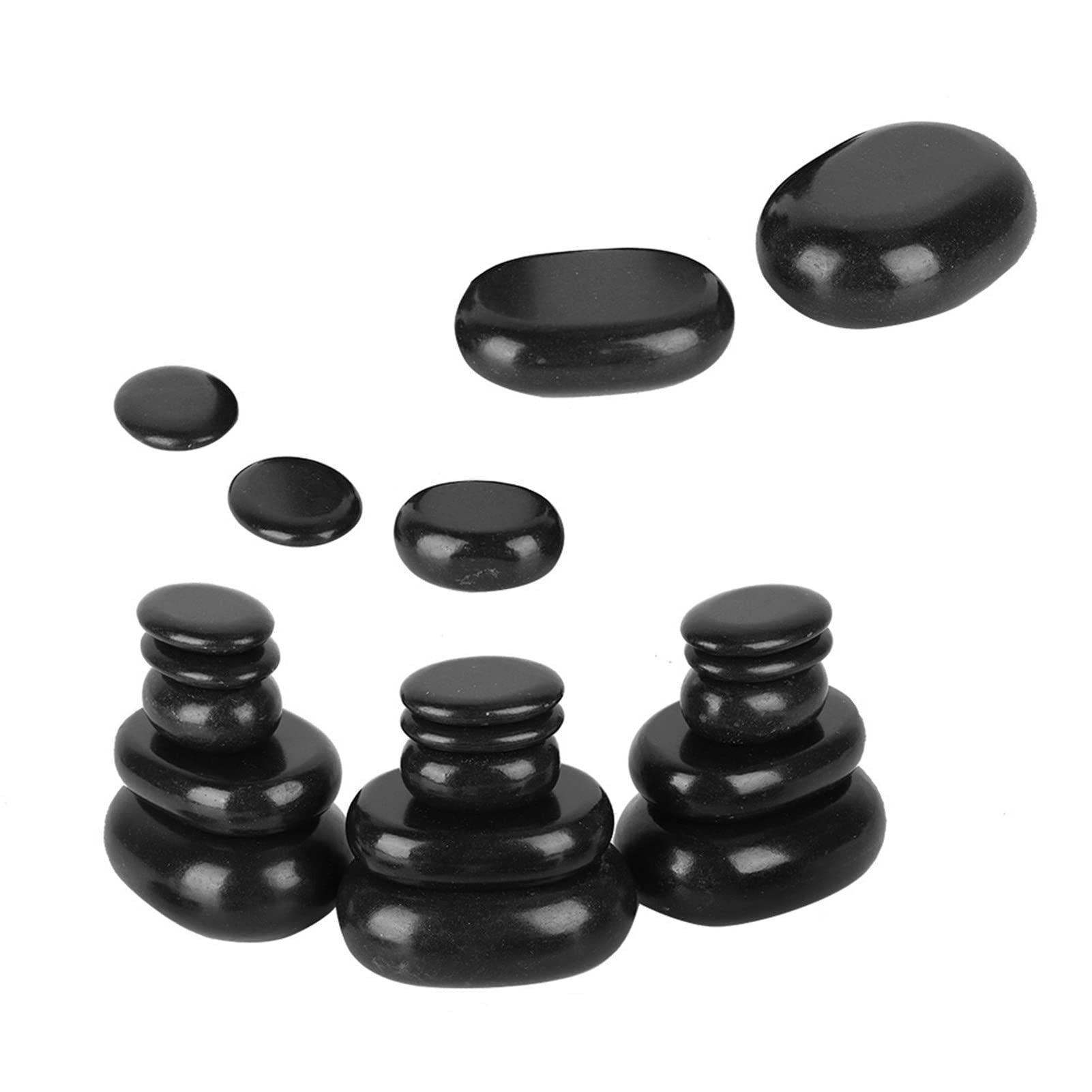 lyrlody Juego de Masaje de Piedra de Basalto Negro, 20 Piezas, Forma Ovalada, para Relajación de Pies y Nervios, con Aceite Esencial