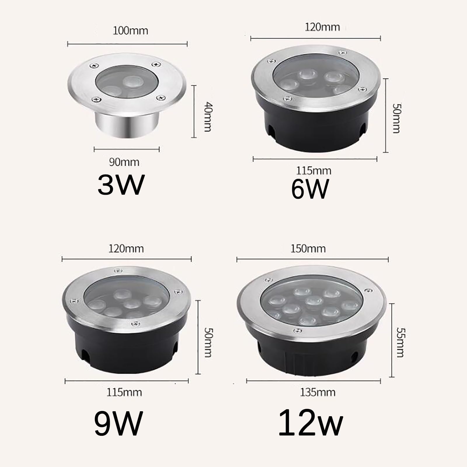 Lot de 4 spots LED encastrables sous-marins, éclairages LED ultra-fins pour fontaines d'extérieur, spot rond encastrable étanche IP68, éclairage décoratif submersible pour bassin
