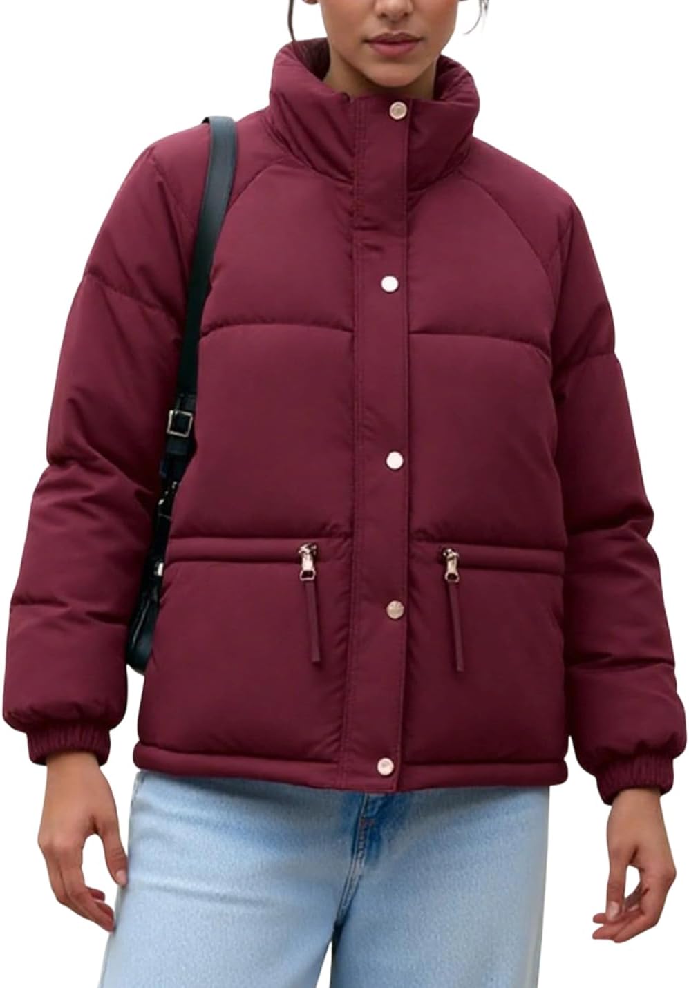 hathne Women's Cropped Puffer Jacket Winter Warm Puffy Quilted Lightweight Jackets Coats