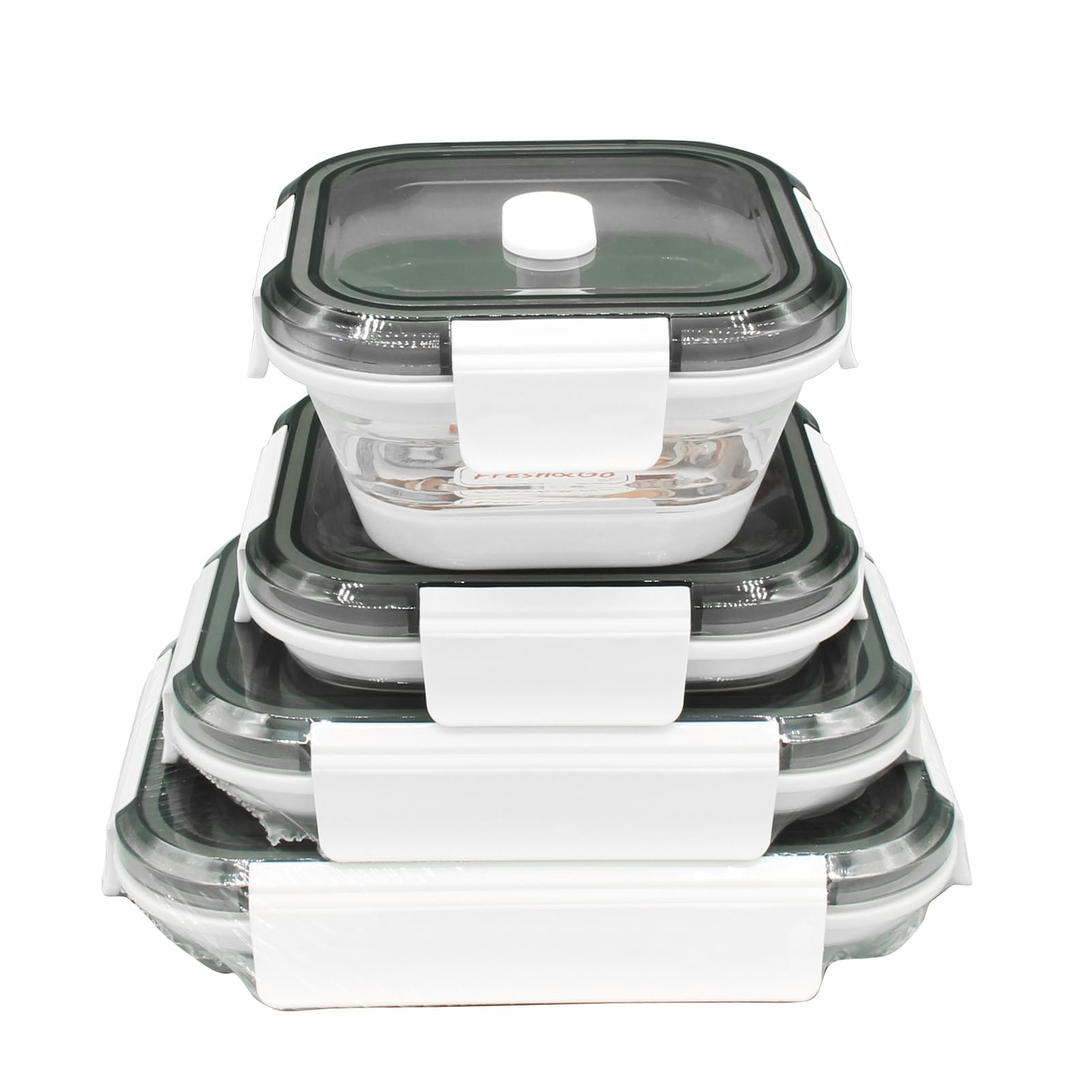 Contenedores plegables para almacenamiento de alimentos con tapa, juego de 4, aptos para microondas, congelador, lavavajillas, sin BPA, a prueba de fugas (rectangulares)