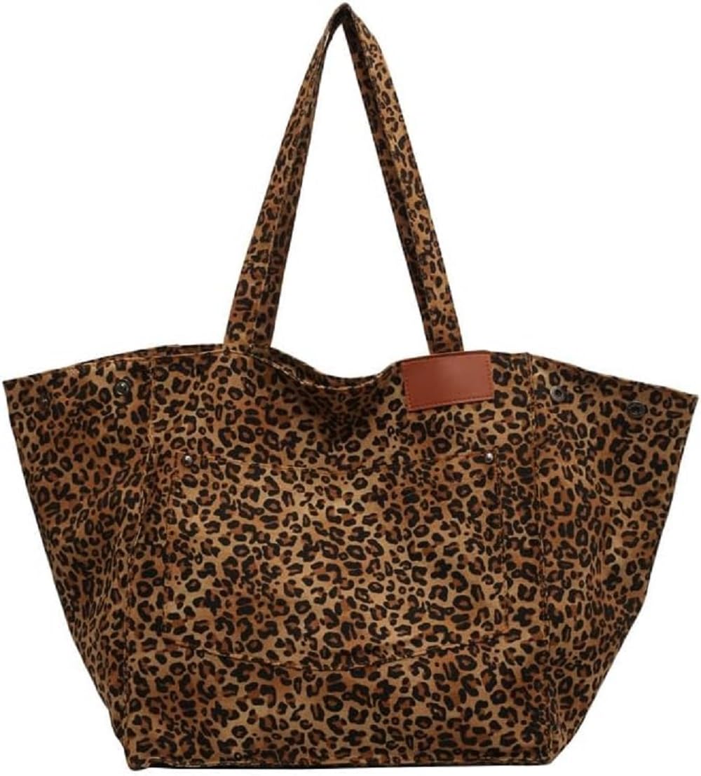 JDYYICZ Leopard for Women, Large Canvas Tote Bag, Oversized Shoulder Bag, Work Tote Bag, Everyday Handbag(Brown)