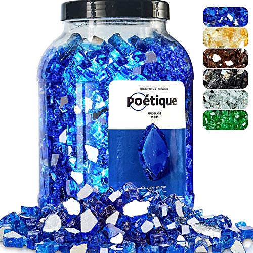 Fire Pit Glass | Fire Glass for Propane Fire Pit | Reflective Tempered Fireglass Rocks for Gas Fireplace | Cobalt Blue | 1 2 Inch | 10 Pounds