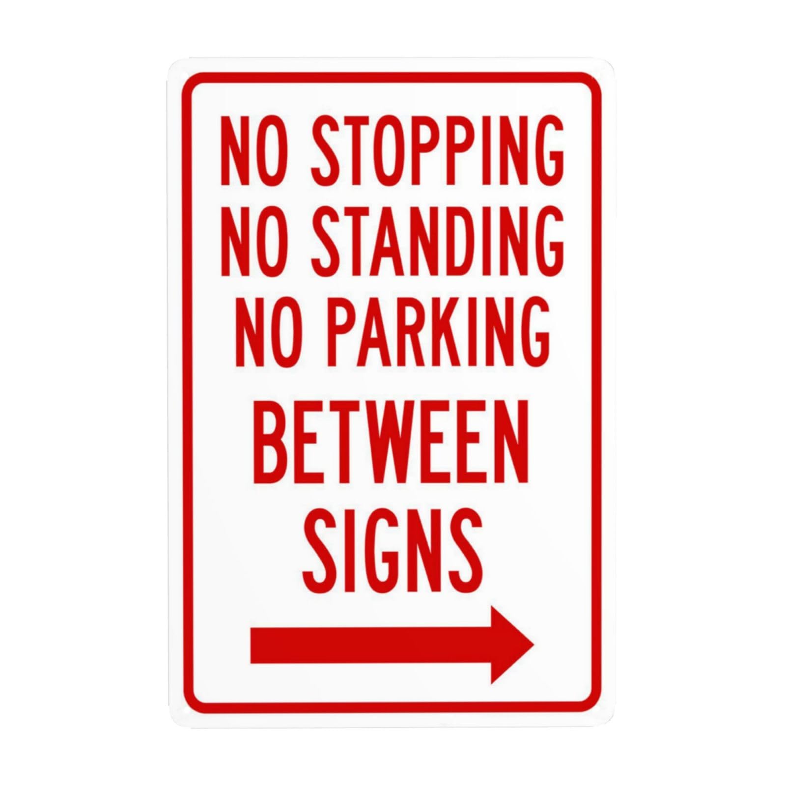 SMAZDFXX No Stopping Standing Or Parking Between Signs With Arrow Metal Warning Tin Sign Cautions Security for Street Decor 5.5"x8"