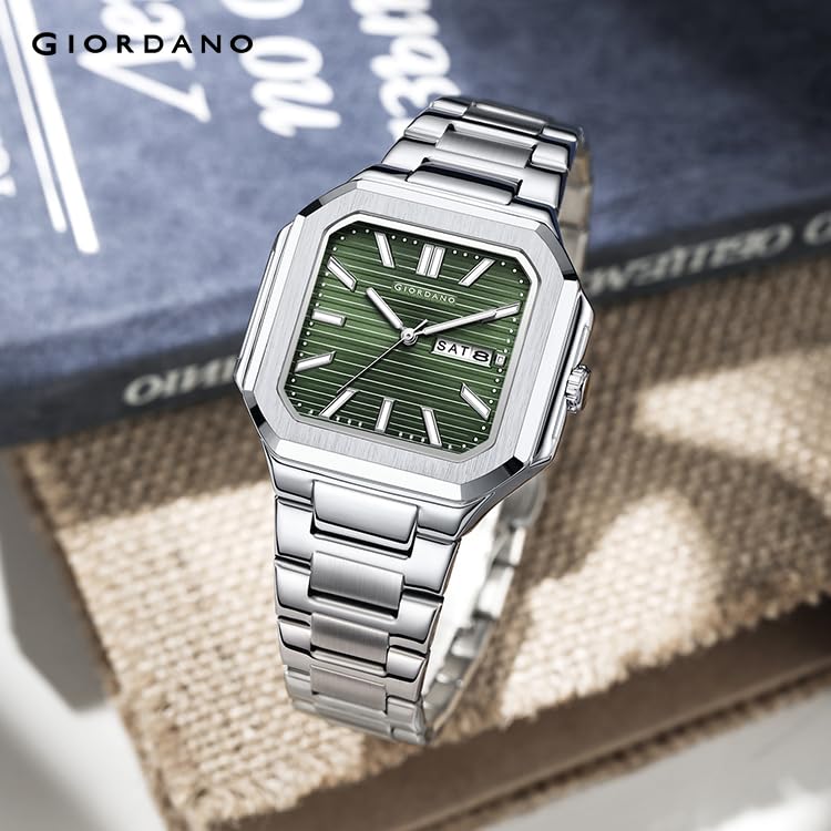 Image of Giordano Square Formal Watch for Men - Textured Dial,Day & Date Display and Stylish Stainless Steel Strap