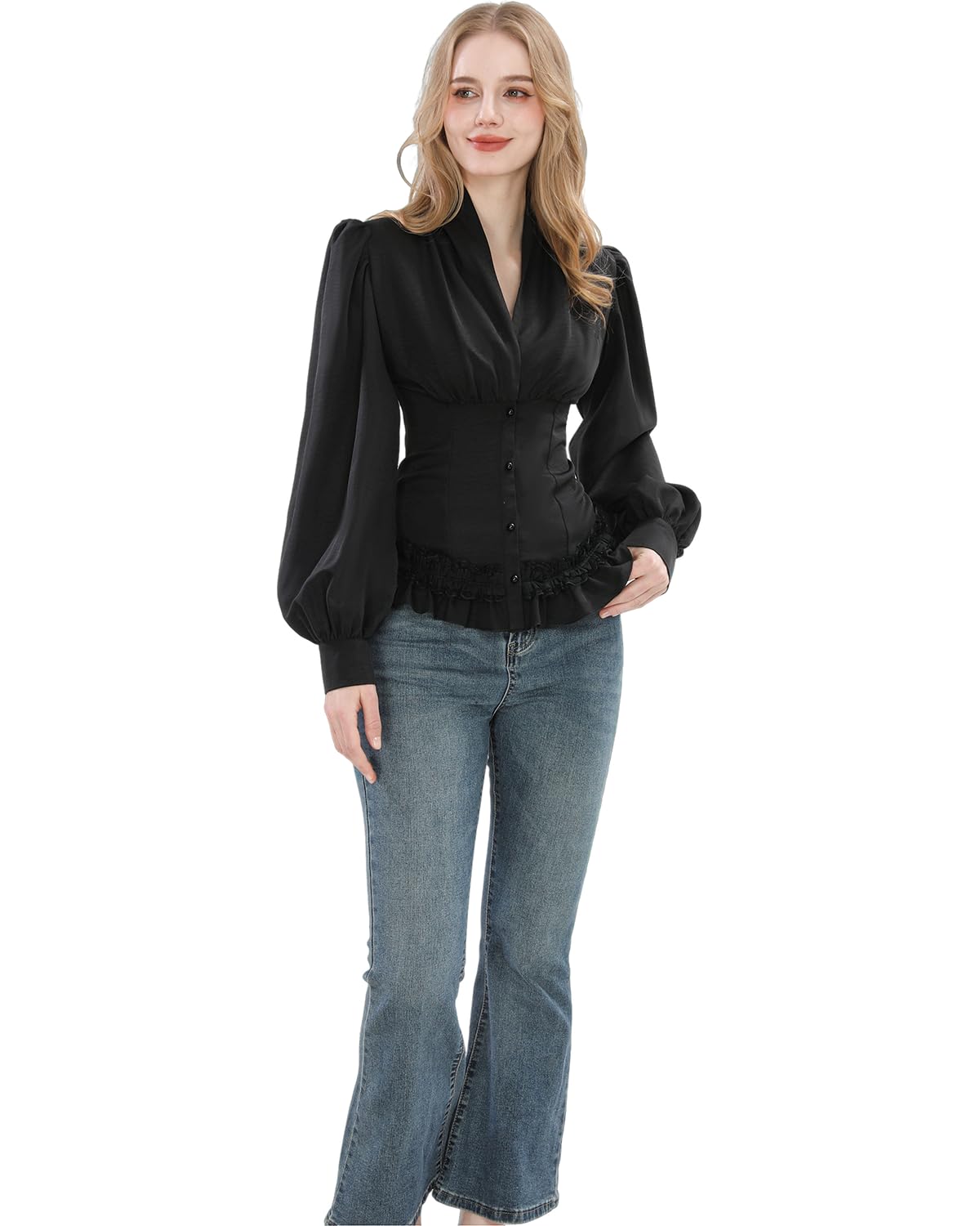 Fiamll Viktorianische Bluse Damen Langarm Gothic Renaissance Bluse Vintage Steampunk Oberteil Mittelalter Shirt