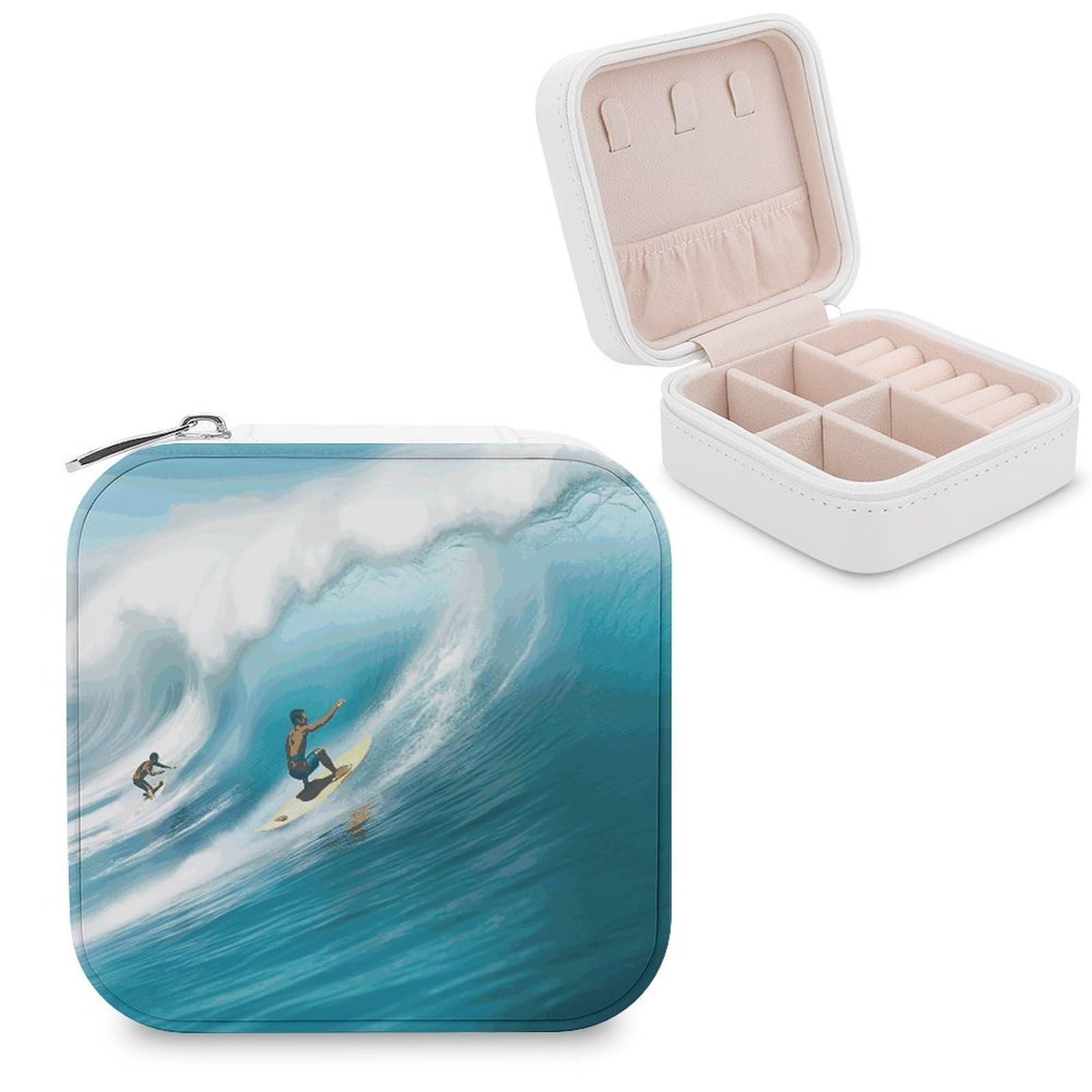 FekiLoot Surfing Jewelry Box Exquisite Jewelry Organizer Silver Gold Trinket Storage Case Multi Compartments Cute Earrings Ring Necklace Holder For Woman Household Gift