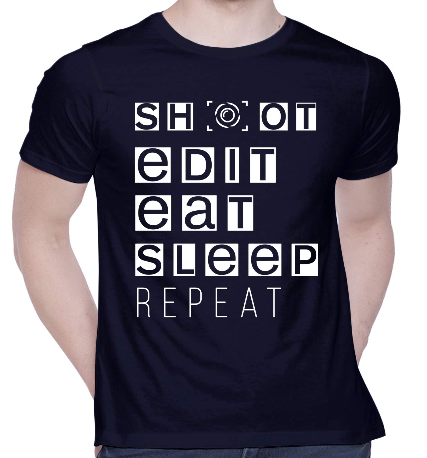CreativiTGraphic Printed T-Shirt for Unisex Shoot-Edit-Eat-Sleep_Photographer Tshirt | Casual Half Sleeve Round Neck T-Shirt | 100% Cotton | D00680-3