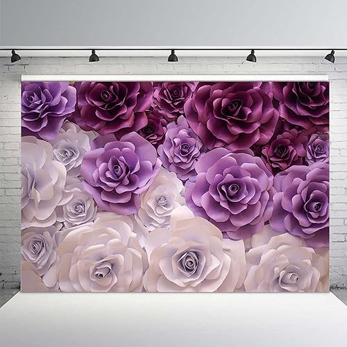 Miniatura 9 de MEHOFOND Fondo de fotografía de rosas de 10 x 7 pies, color morado y blanco, para niña, cumpleaños, mujer, retrato de fondo para boda, despedida de