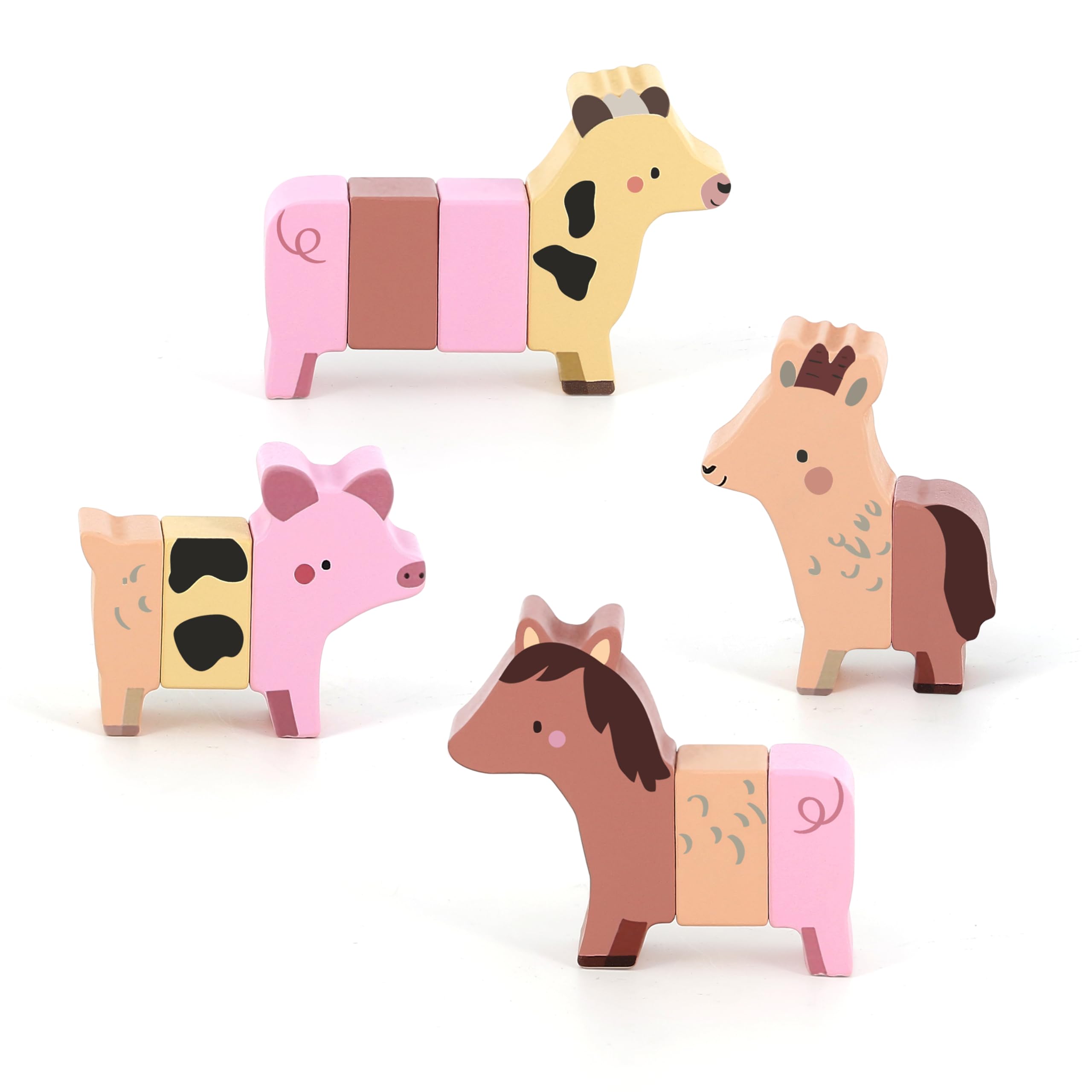 Vilac Rigol'animos Sarah Betz prima età-4 animali della fattoria magnetici ricomporre (12 pezzi in totale) -Giochi di risveglio legno-Giocattolo per bambini dai 2 anni-7116, 7116