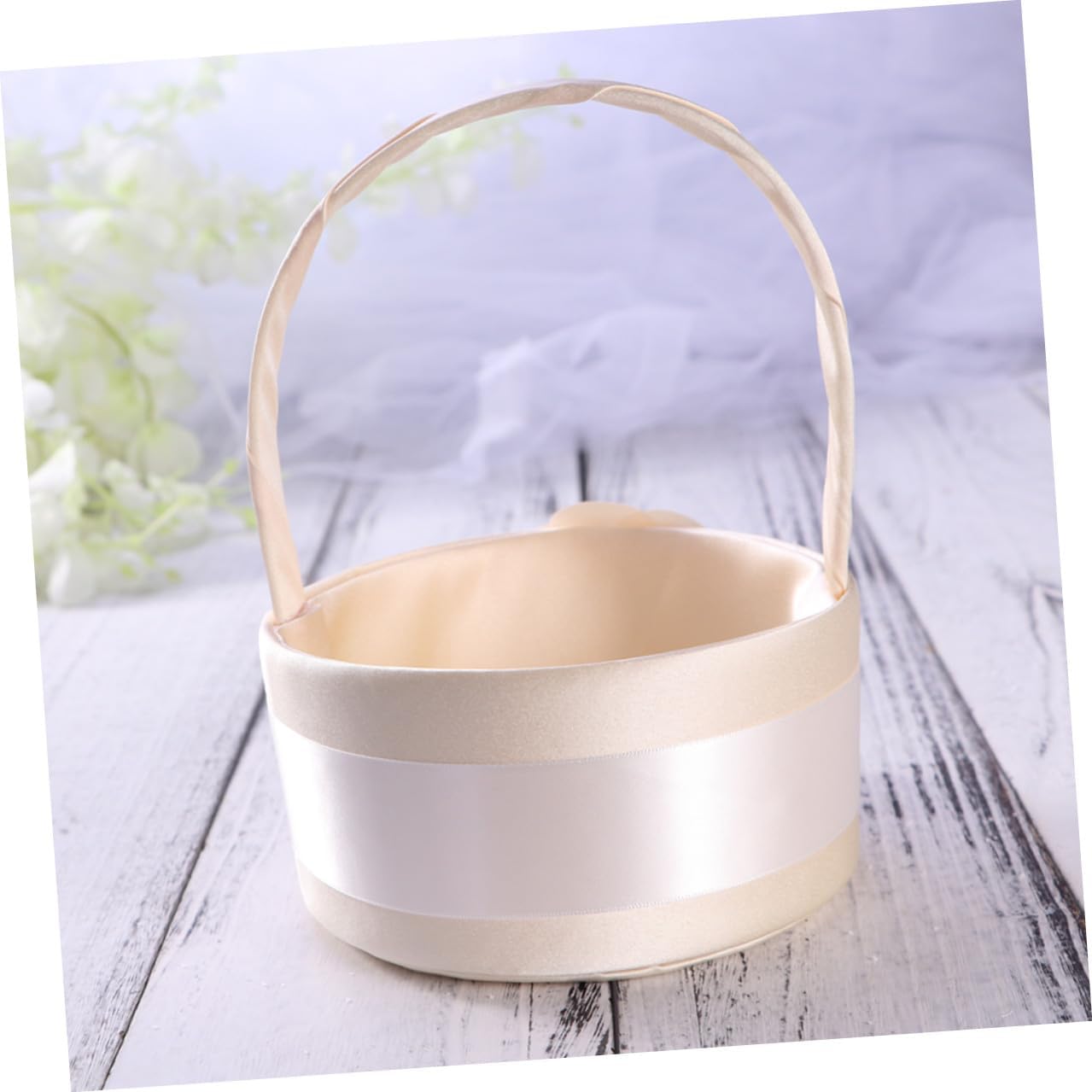 Vaguelly Satin Flower Girl Basket for Weddings 2pcs Handheld Flower Basket with Floral Design
