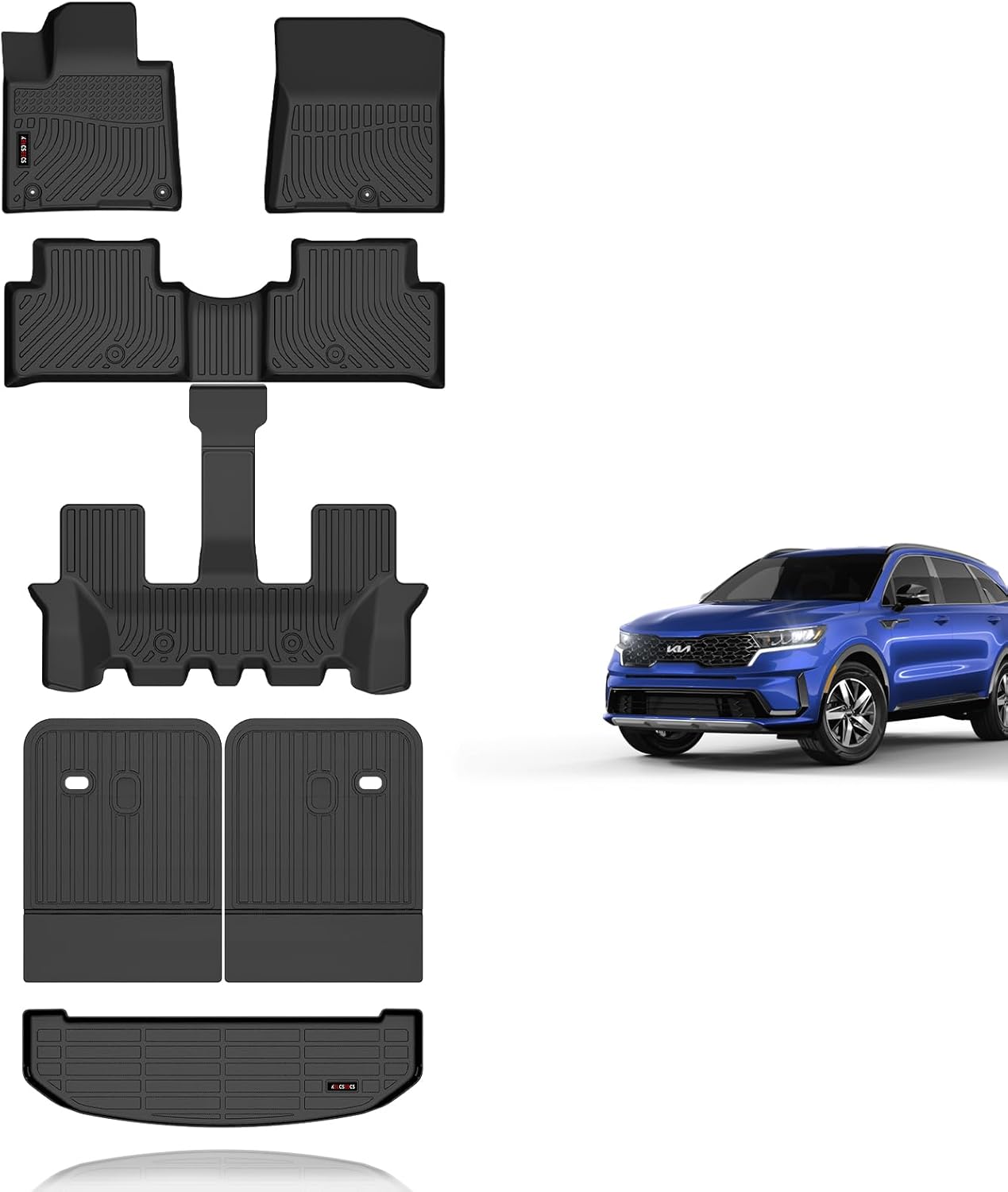KELCSEECS Floor Mats & Backrest Mats & Cargo Liner for 2021 2022 2023 2024 2025 2026 Kia Sorento(Not for Hybrid) Car Mats Trunk Liner Trunk Mat Kia Sorento Floor Mats Cargo Mat Accessories 1)For 2021-2026 Kia Sorento Floor & Cargo & Backrest Mats