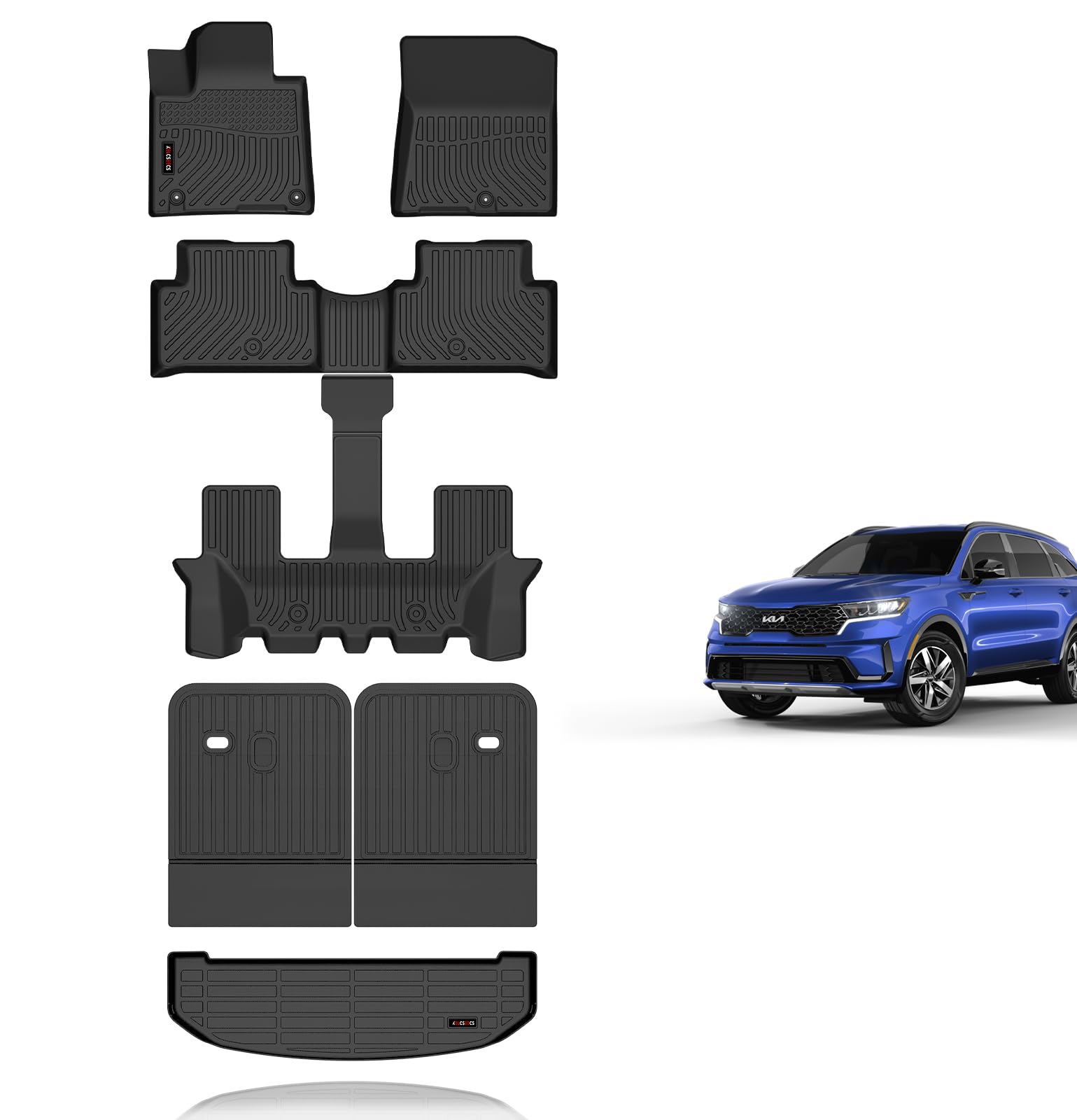 KELCSEECS Floor Mats & Backrest Mats & Cargo Liner for 2021 2022 2023 2024 2025 2026 Kia Sorento(Not for Hybrid) Car Mats Trunk Liner Trunk Mat Kia Sorento Floor Mats Cargo Mat Accessories