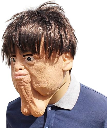 Miniatura 6 de Divertida máscara de látex de doble barbilla para Halloween, accesorios de juego de rol, máscara de látex de cabeza completa, naranja, tamaño