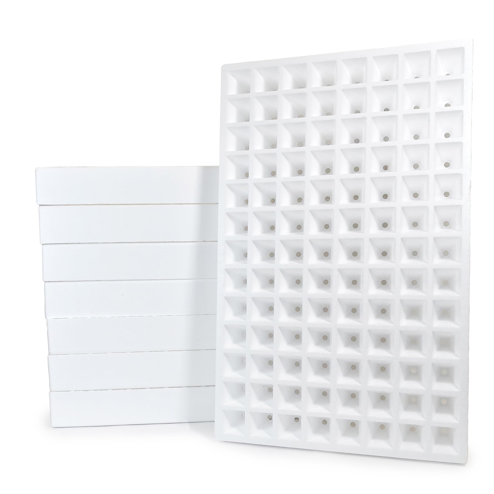 Semilleros de Germinación de 104 Alveolos 4x4x6,5cm | Bandejas de Corcho Pórex Aislante Apilables para Cultivo de Semillas para Huerto | Reutilizable | 70 x 47,5 cm | Pack de 8 Bandejas