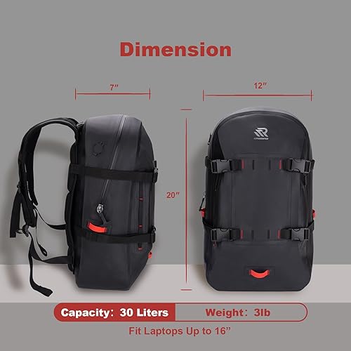 Miniatura 8 de Dry Bag Mochila hermética con cremallera impermeable de 30 litros de capacidad grande para hombres y mujeres, kayak, remo, embarque, viajes, barco,