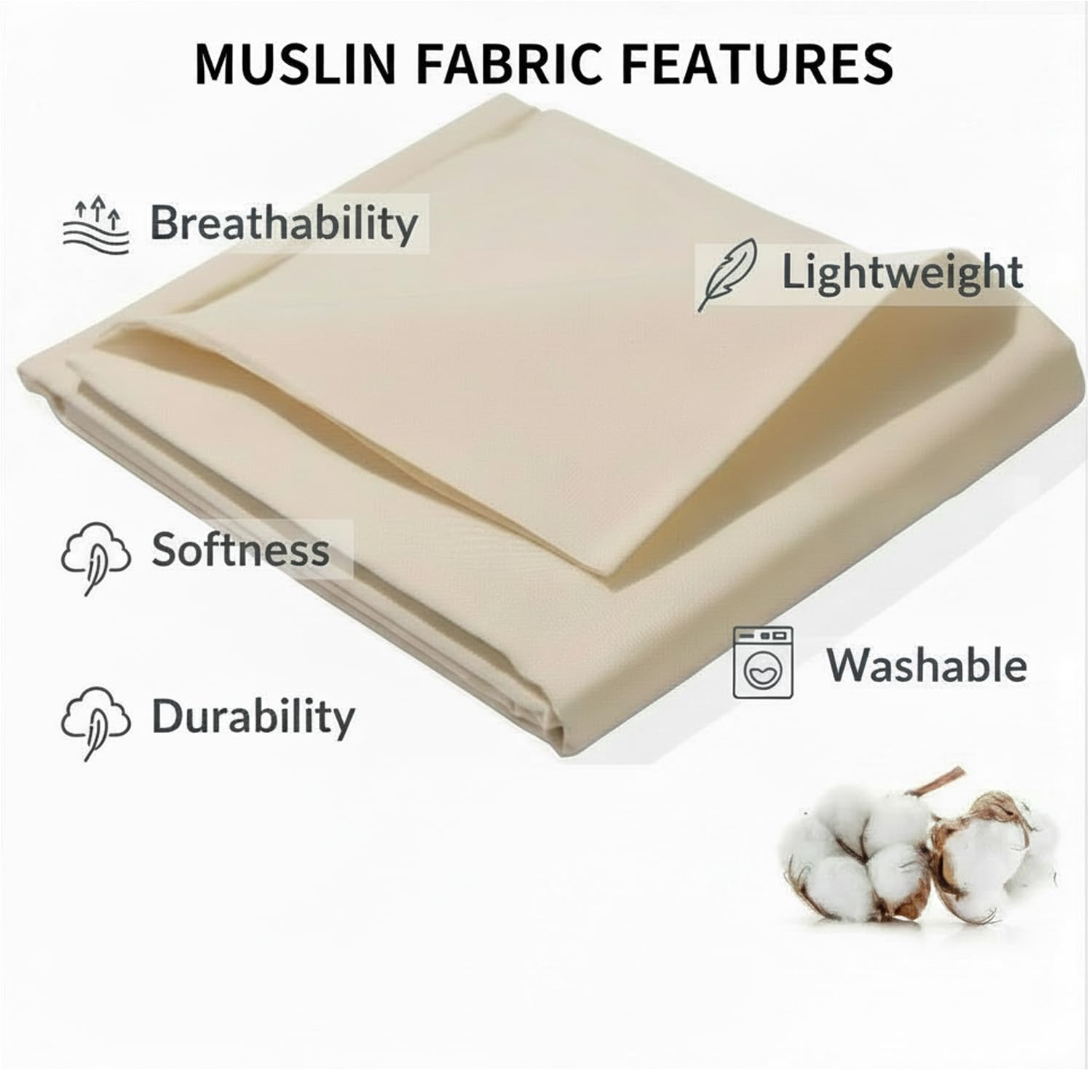 100% Cotton Muslin Fabric 63 Inch x 2 Yards Unbleached Natural - 3 oz/sq yd Light Weight Cloth for Draping, Pattern Making, Garment Sewing, Quilting, Home Decor & DIY Crafts (Natural, 2 Yards) - 4
