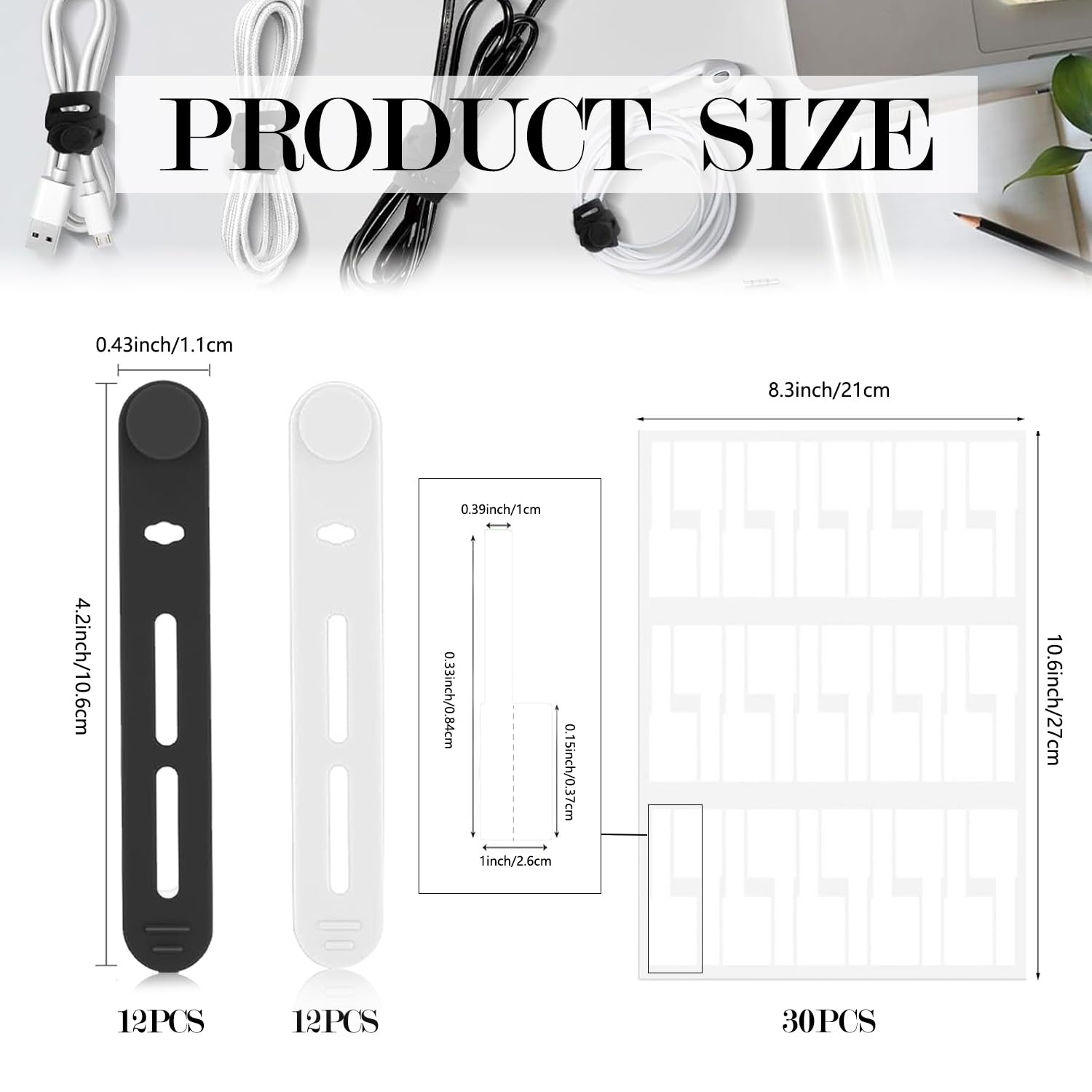 Reusable Cable Ties, 24 Pcs Adjustable Silicone Cable Ties - Image 3