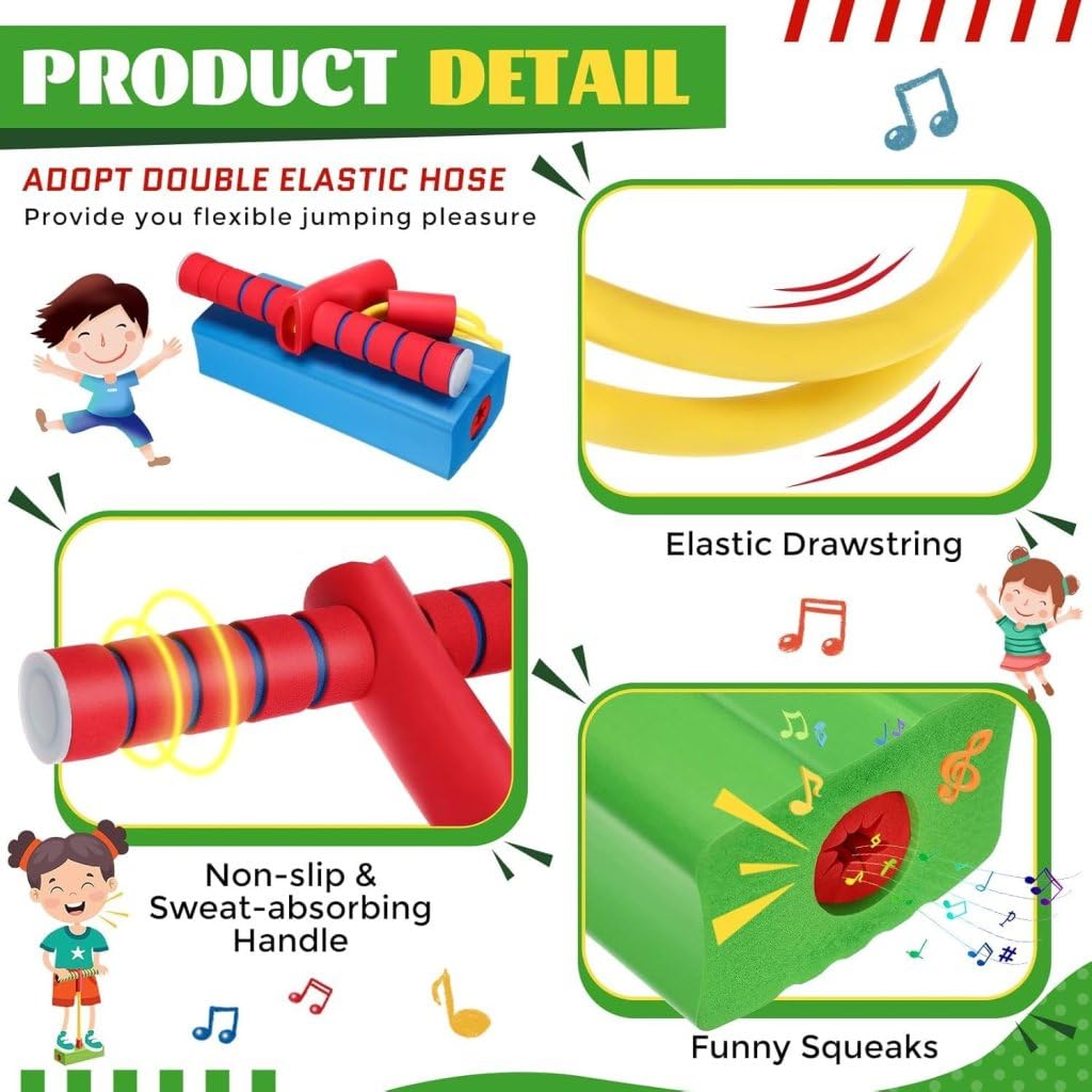 ONISHOMES Kids Pogo Jumper Fun & Safe Pogo Stick for Toddlers, Safe & Fun Bouncing Toy for Indoor & Outdoor Play, Durable Foam Bungee Jumping Stick Makes Squeaky Sounds Improves Balance (Multicolor) 1