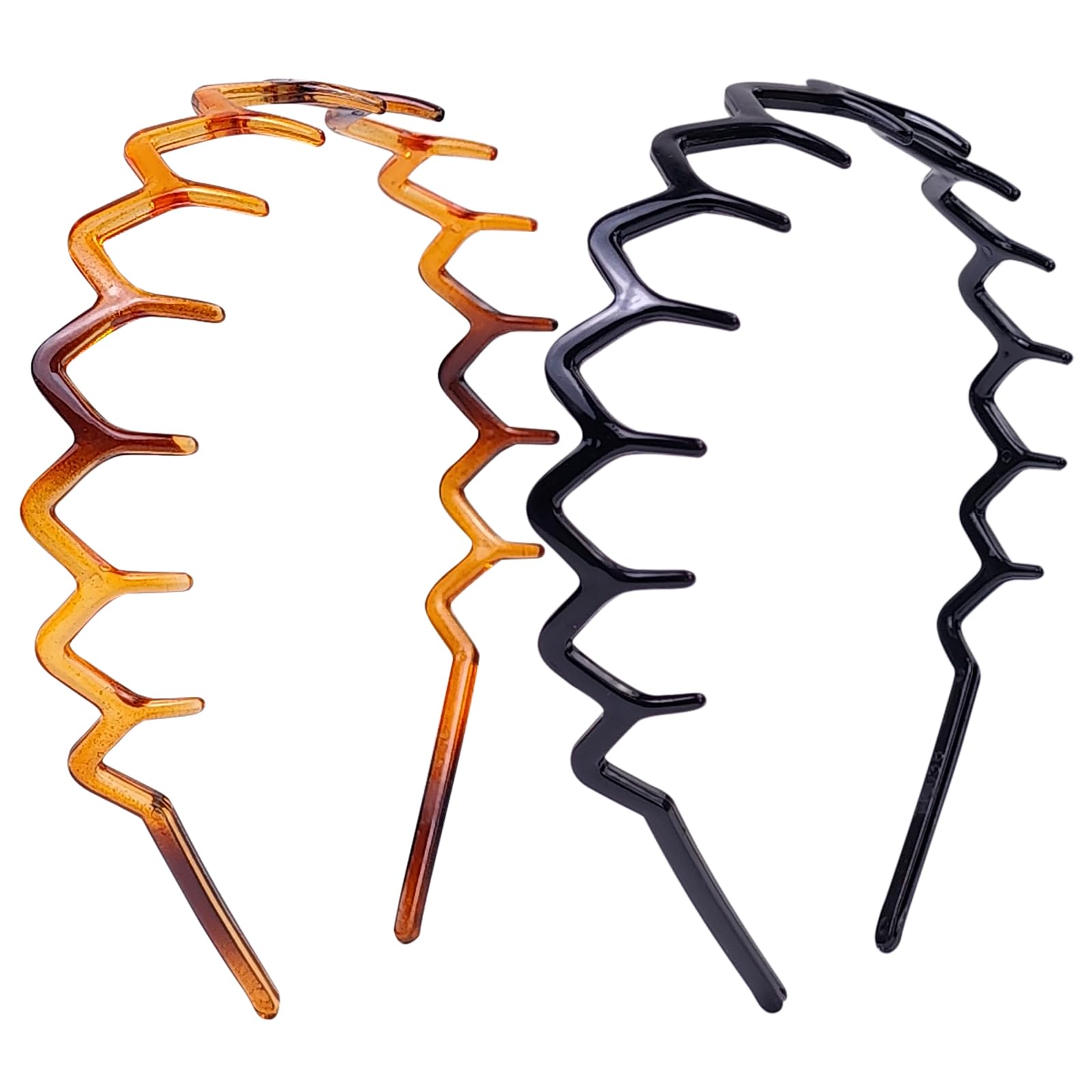 Zig Zag Headbands for Women, Classic 90s Headband with Teeth, Non-Slip Plastic Comb Hair Band for Slicked Back Styles, Curly Hair and Everyday Face Washing Accessories, 2 Pack Black & Brown