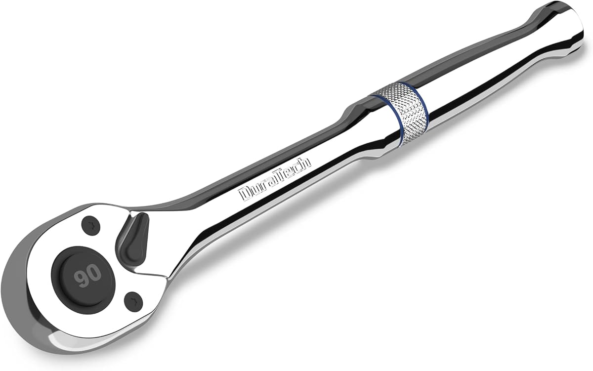 DURATECH 1/4-Inch Drive Ratchet, 90-Tooth Quick-Release Ratchet Wrench | Reversible, Cr-V Made, 4° Swing, Full Polished, Professional Socket Wrench for Men Women Stocking Stuffers for Men Women