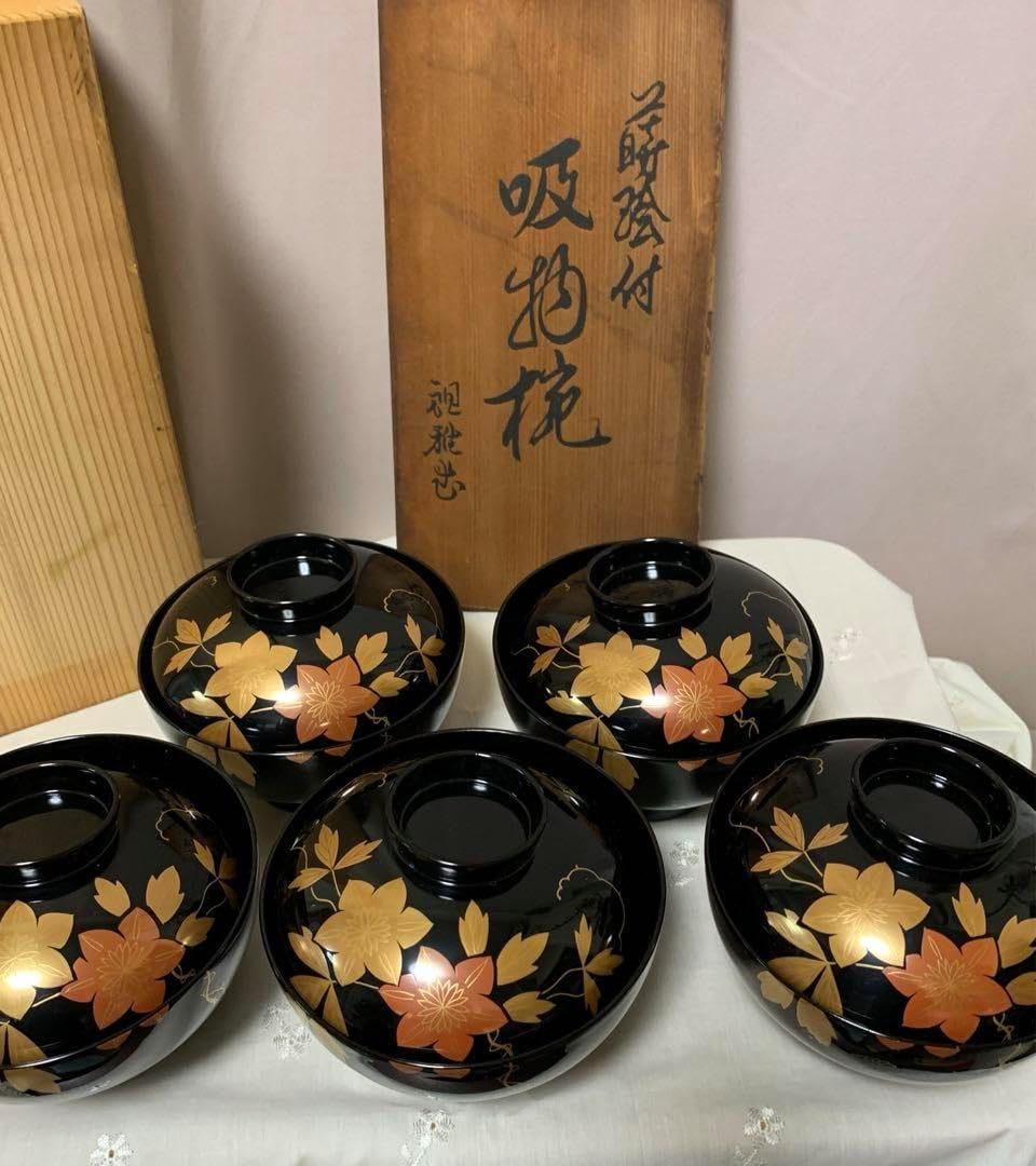 希少 福井クラフト うるし塗り 天然木使用 黒鉄仙 雑煮椀 5客 希少 福井クラフト うるし塗り 天然木使用 黒鉄仙 雑煮椀 5客