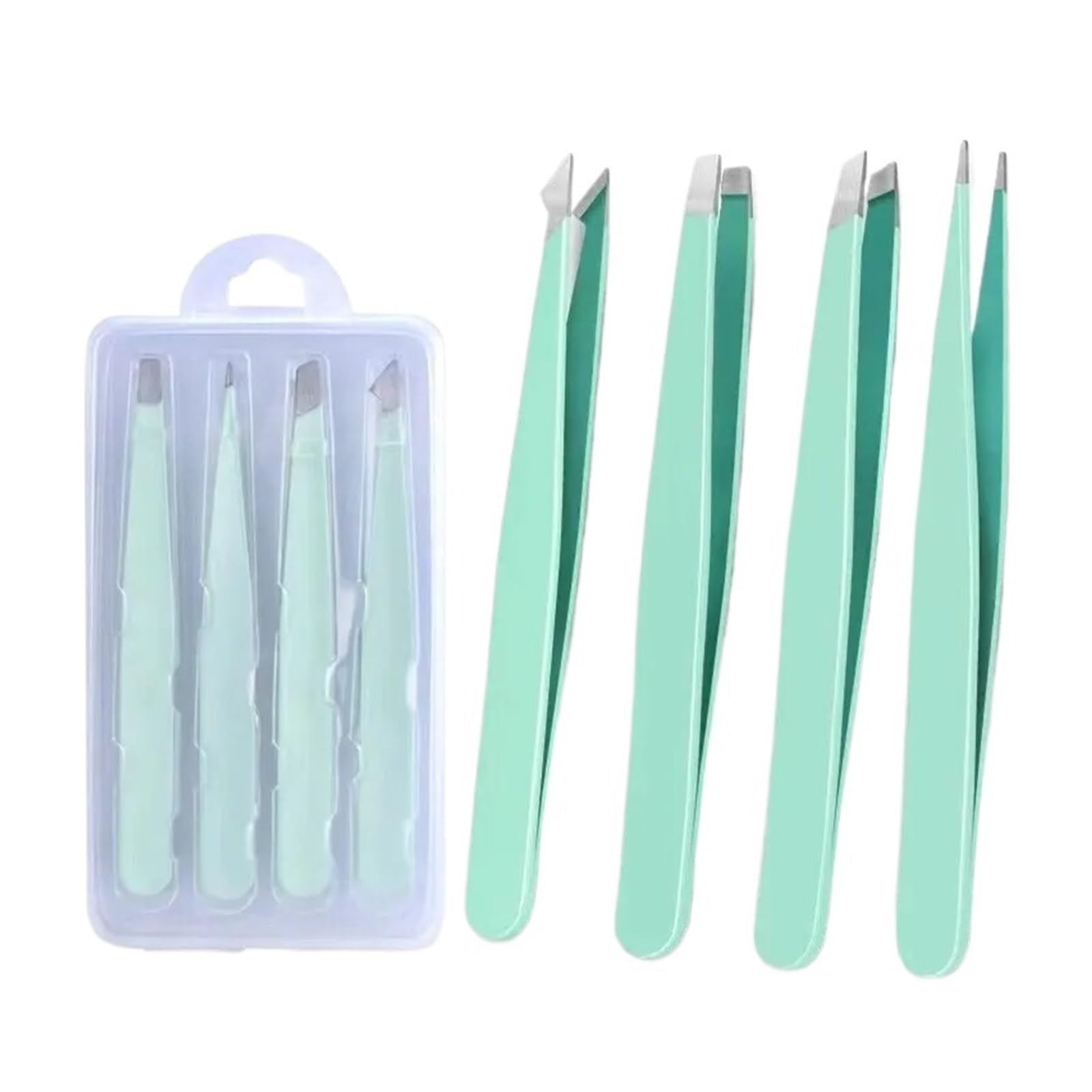 Btgyttkl 4Pcs Green Eyebrow Plucking Tweezers Tweezers Set 4-Piece, Professional Stainless Steel, Precision For Eyebrows, Facial Hair, Ingrown, Splinte(4Pcs Green)
