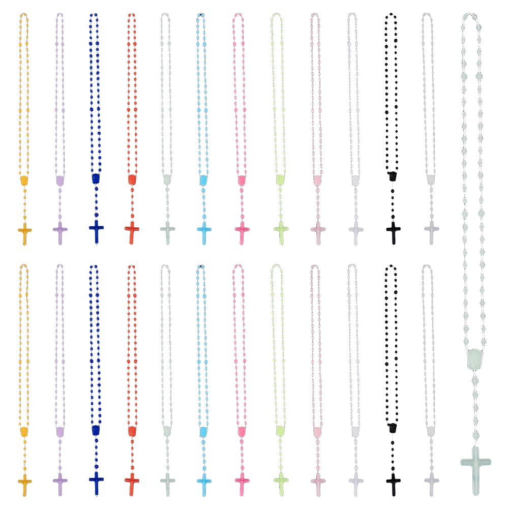 DICOSMETICPlastic Rosaries Necklace Bulk Rosaries Pack with Inspirational Cross Pendant Multi-Colored Rosaries Beads Chain Prayer Gifts for Church Religious