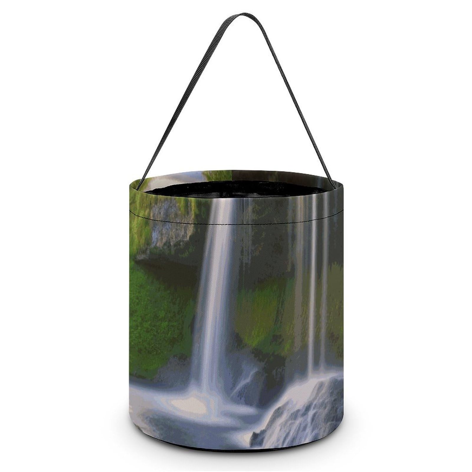JTREHY Waterfall Landscape Candy Basket Hand-held Portable Candy Basket Collapsible Reusable Candys Bags Trick Or Treat Bags Party Festival Gift Bucket