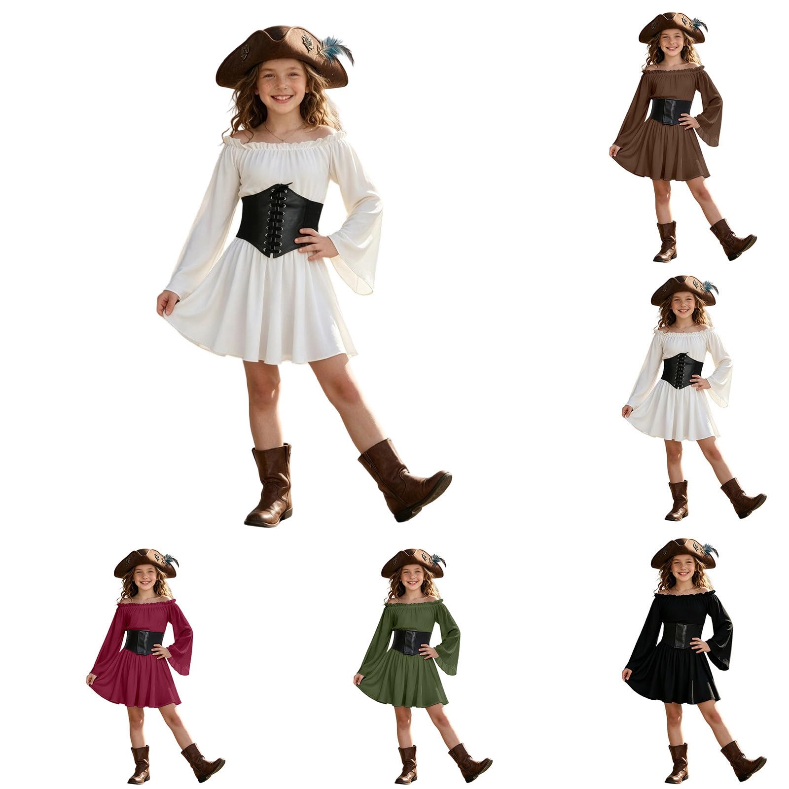 Girls Pirate Costume, Pirate Costume Kids with Pirat Dress and Corset Belt,Halloween Costumes Create Complete Pirat Princess Dress for Child, Perfect Birthdays, Carnivalsand Themed Parties