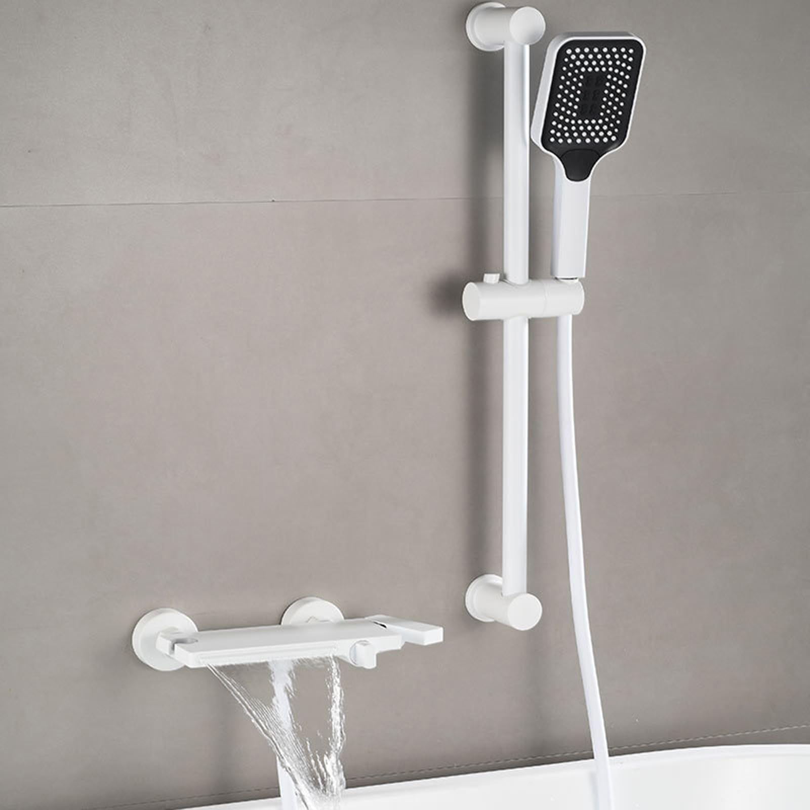 Generico Kit Miscelatore Doccia/Vasca Doccetta E Asta Saliscendi Rubinetto A Cascata a Parete Colore Bianco