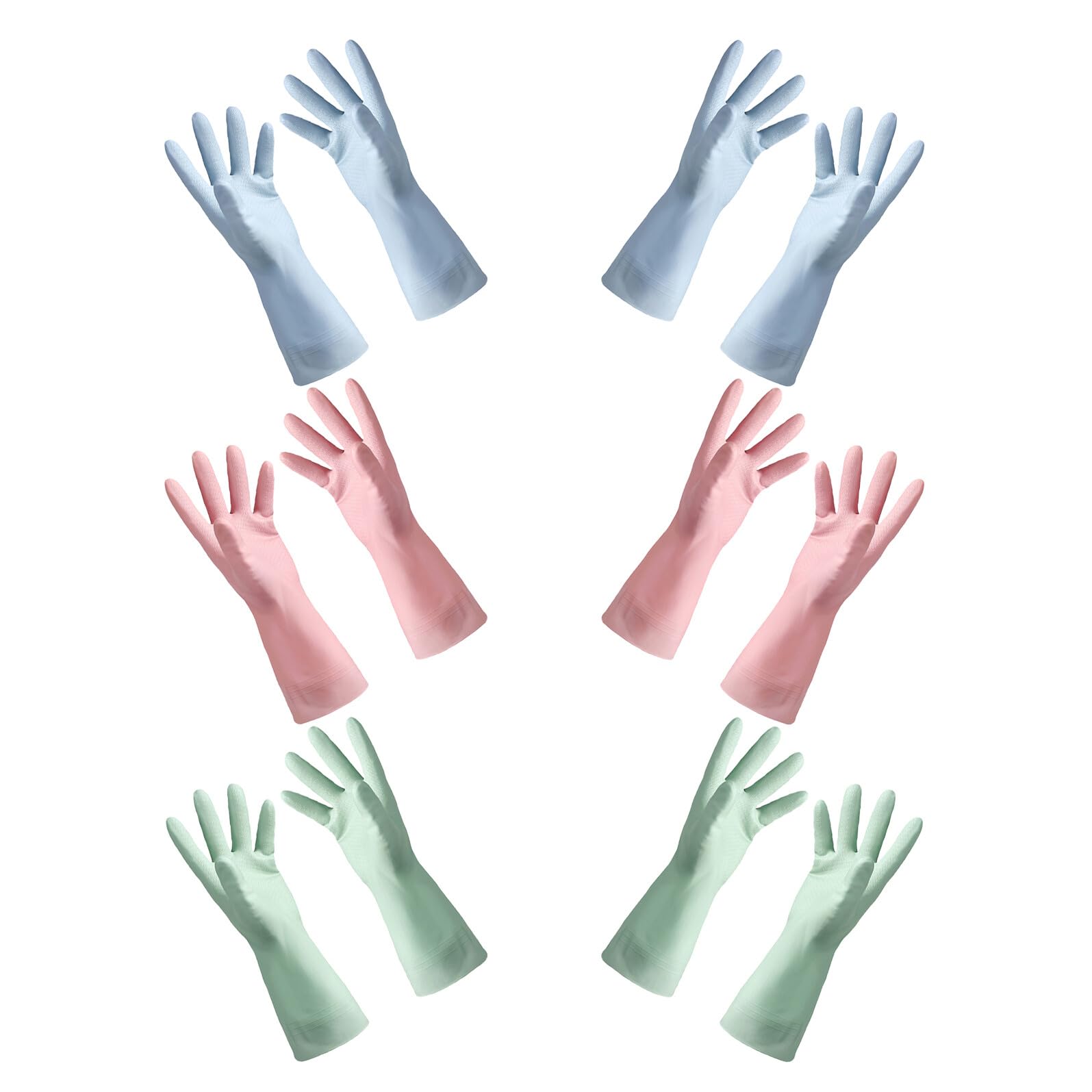 6 Pares Guantes de Limpieza Reutilizables de PVC Impermeables para Cocina y Baño Antideslizantes para Lavar Platos Ropa y Tareas Domésticas