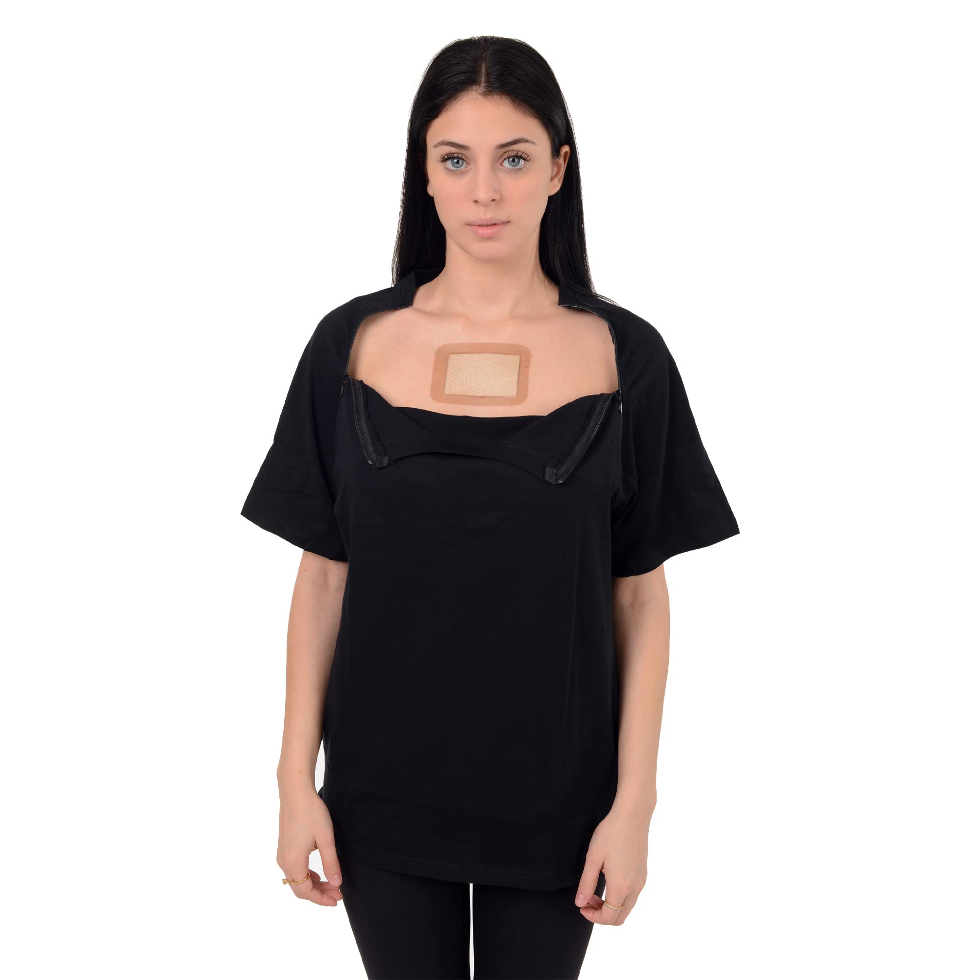 USBDPremium Port Access Chemo Tshirt Recovery Dual Access Tee Side Open Shirt