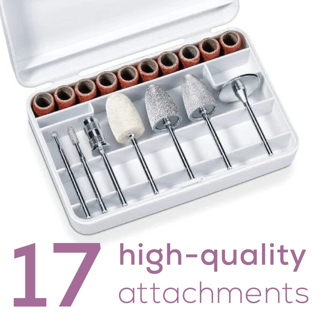 Beurer MP52 - Taladro eléctrico para uñas, kit de lima de uñas eléctrica profesional 20 en 1, potente máquina de taladro de uñas para uñas acrílicas, uñas de gel, herramientas portátiles de manicura y