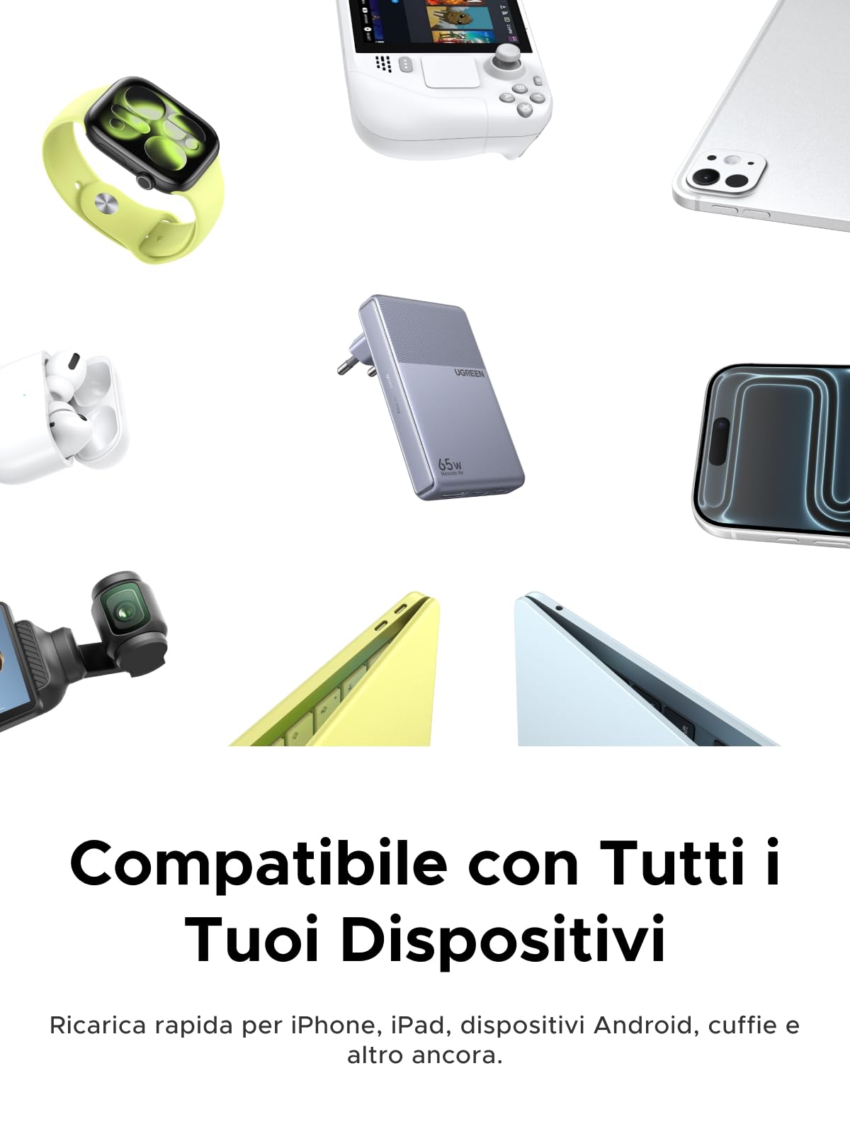 UGREEN Nexode Air 65W Caricatore Ultra Sottile Adattatore Caricabatteria | 3 Porte PD 3.0 PPS 25W Compatibile con iPhone 17 Pro Max Air 16 15 14 13 Galaxy S26 25 24 Pixel 10 Pro iPad Steam Deck