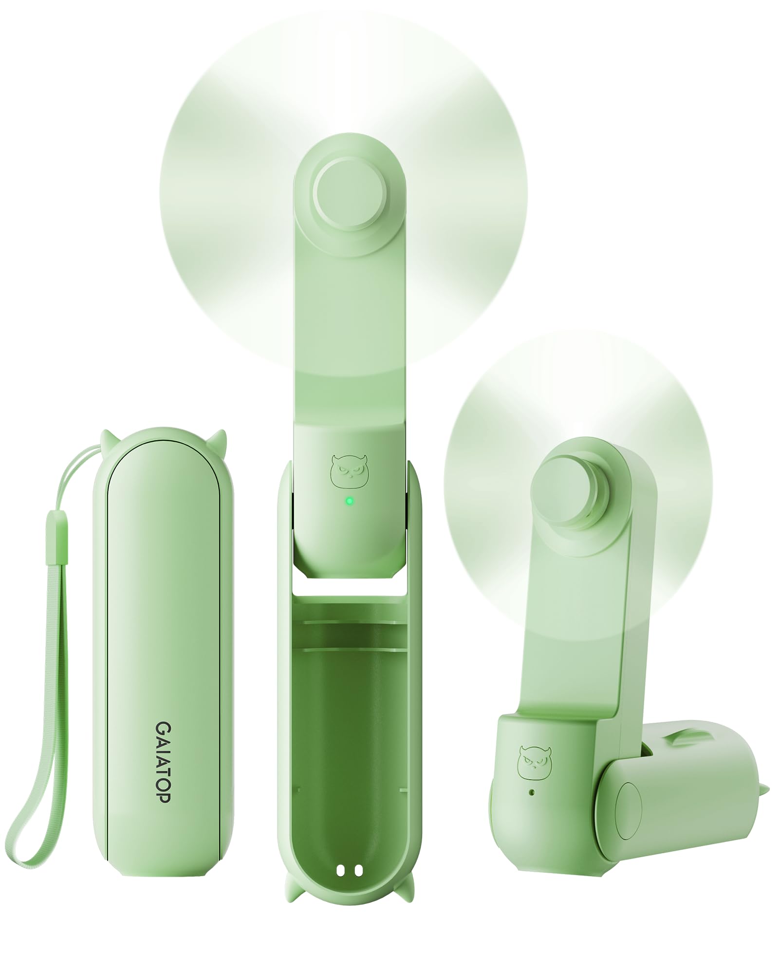 GAIATOP Portable Handheld Fan, 3 IN 1 Mini Foldable Travel Fans [17H Max Cooling Time] with Power Bank, Pocket Design USB Rechargeable for Travel Concert Lash Makeup, Summer Gifts for Women Girl Green
