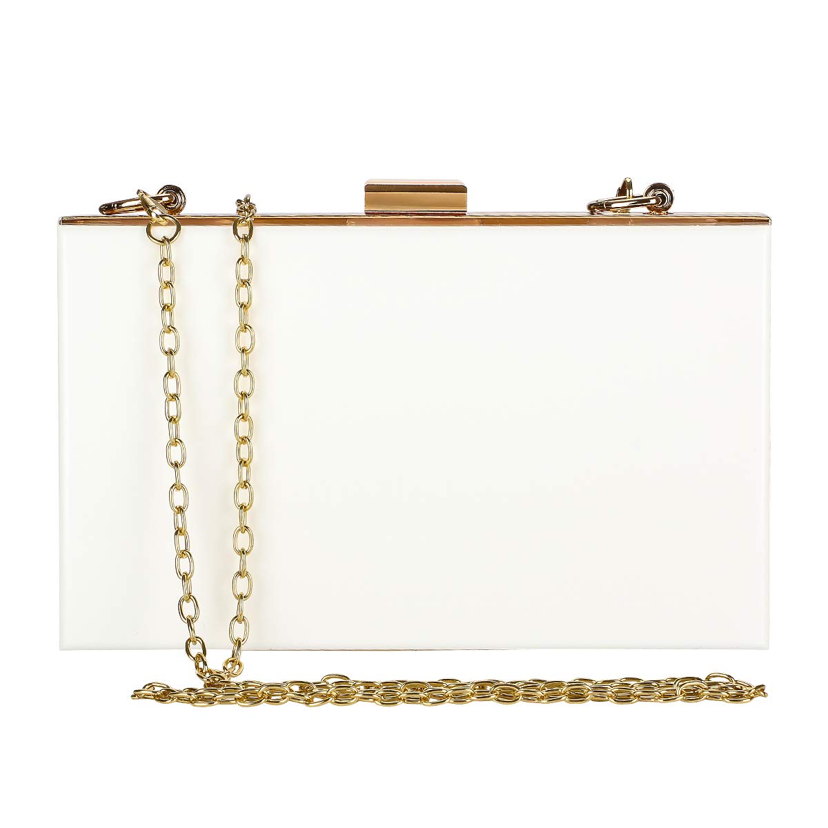 SharPlusWomen Cute Clear Purse Acrylic Box Clutch Handbag, Transparent Crossbody Evening Bag Stadium Approved Chain Strap