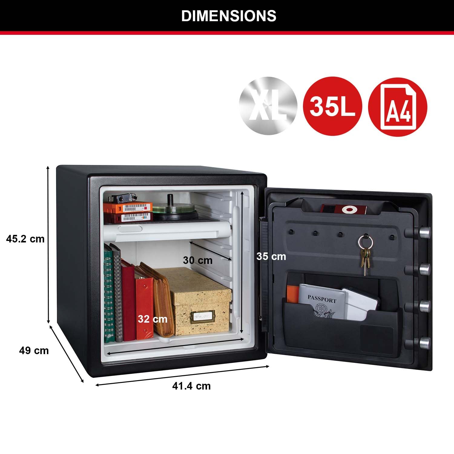 SentrySafe Coffre-Fort [Ignifuge et Etanche] [XL 35 litres] [Combinaison Electronique] - SFW123FSCINTLHRO - pour Vos Documents d'identité, Documents A4, Ordinateurs Portables, Bijoux