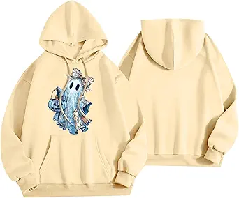 Halloween Hoodies for Women 2025 Fall Fashion Long Sleeve Cute Ghost Graphic Lightweight Hoodie with Pockets