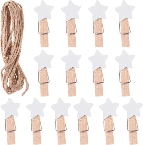 HEALLILY 100 pinzas de madera para colgar en la pared, clips de fotos, clavijas de fotos, clips de manualidades con cuerda, color blanco
